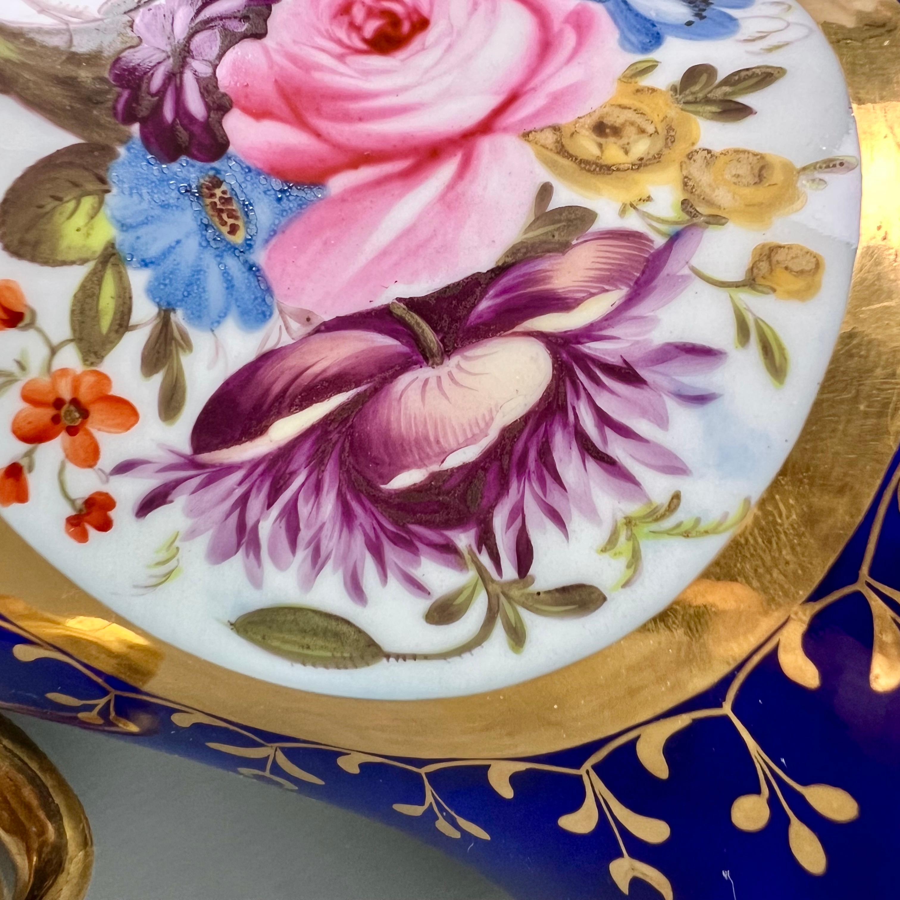 Coalport Porcelain Campana Vase, Cobalt Blue, Gilt and Flowers, Regency ca 1815 1