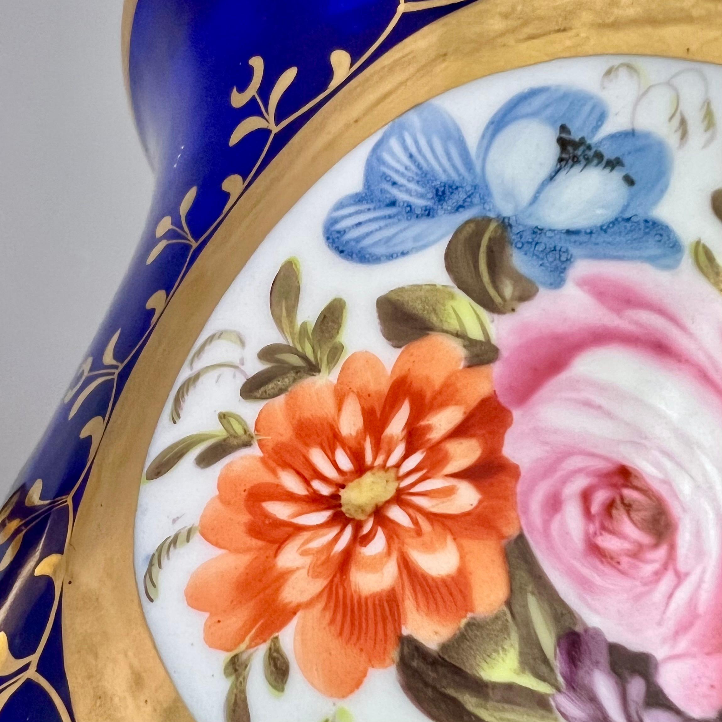 Coalport Porcelain Campana Vase, Cobalt Blue, Gilt and Flowers, Regency ca 1815 2
