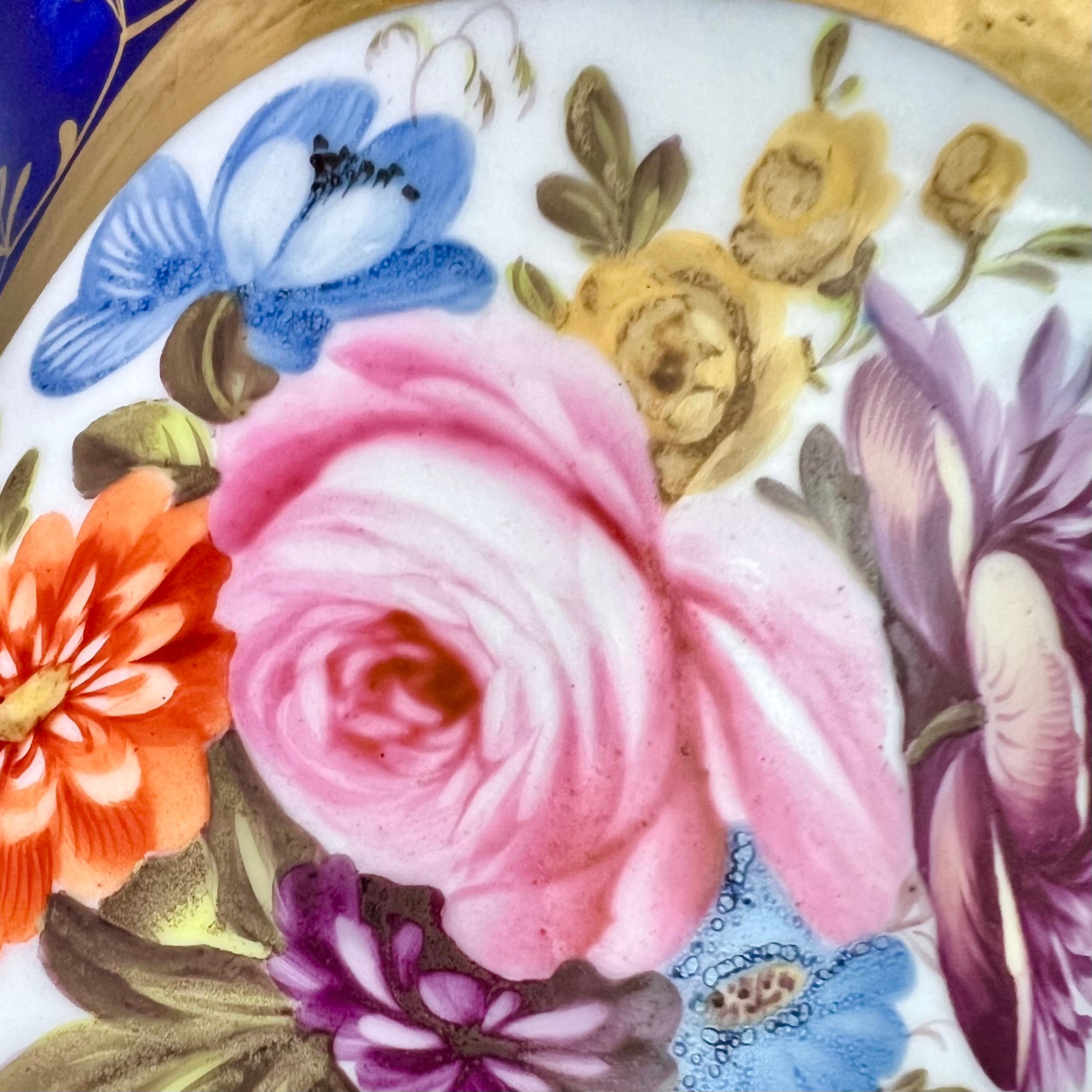 Coalport Porcelain Campana Vase, Cobalt Blue, Gilt and Flowers, Regency ca 1815 3