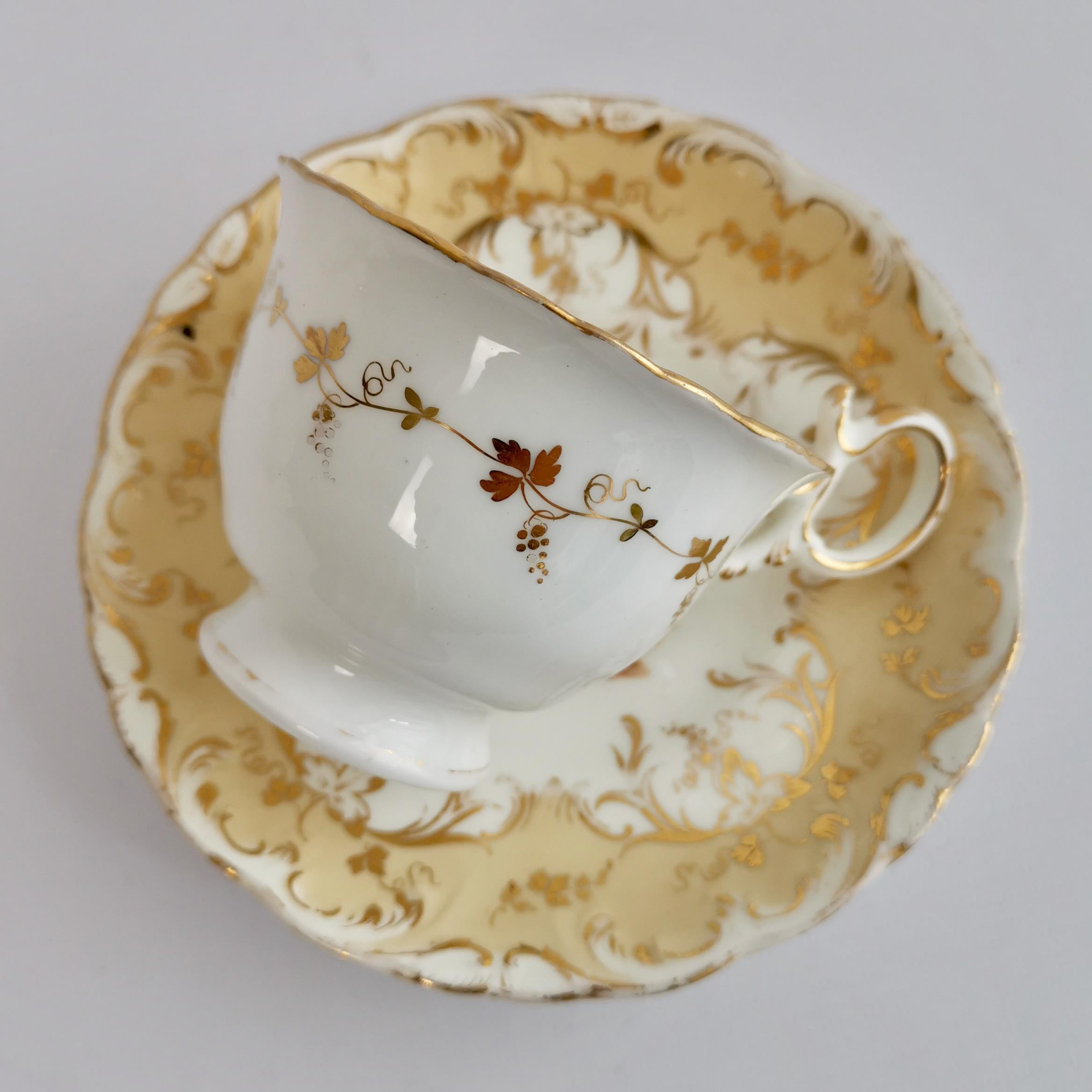 Hand-Painted Coalport Porcelain Coffee Cup, Beige with Landscapes, Rococo Revival, ca 1840