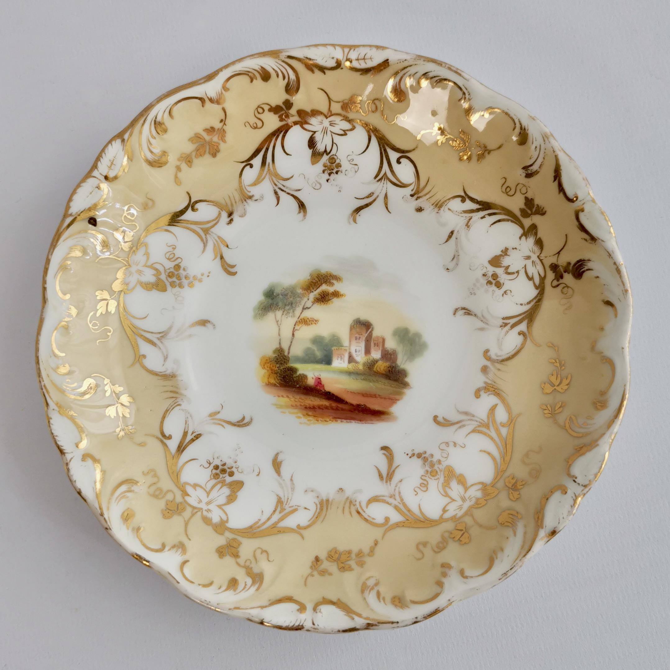 Coalport Porcelain Coffee Cup, Beige with Landscapes, Rococo Revival, ca 1840 In Good Condition In London, GB