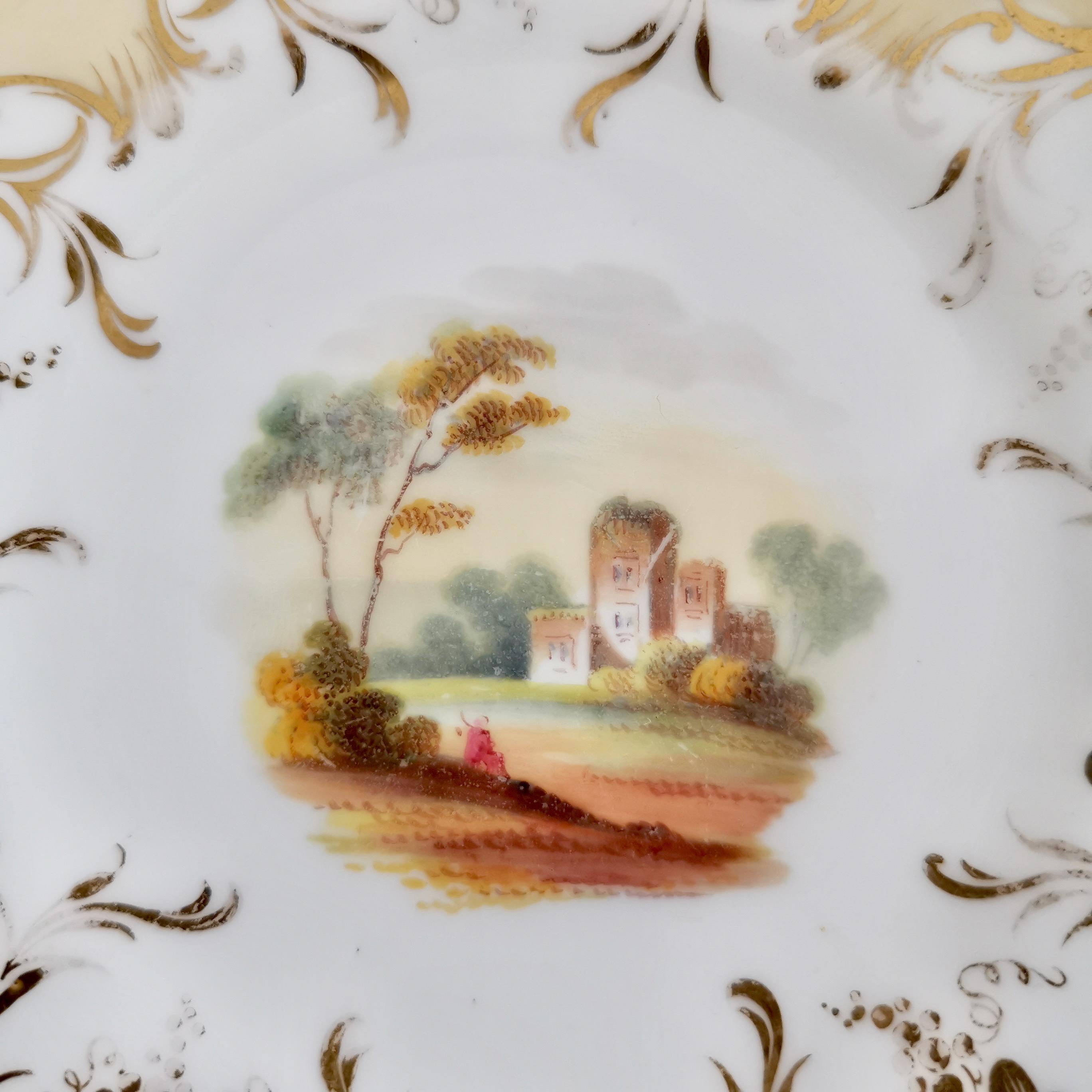 Mid-19th Century Coalport Porcelain Coffee Cup, Beige with Landscapes, Rococo Revival, ca 1840