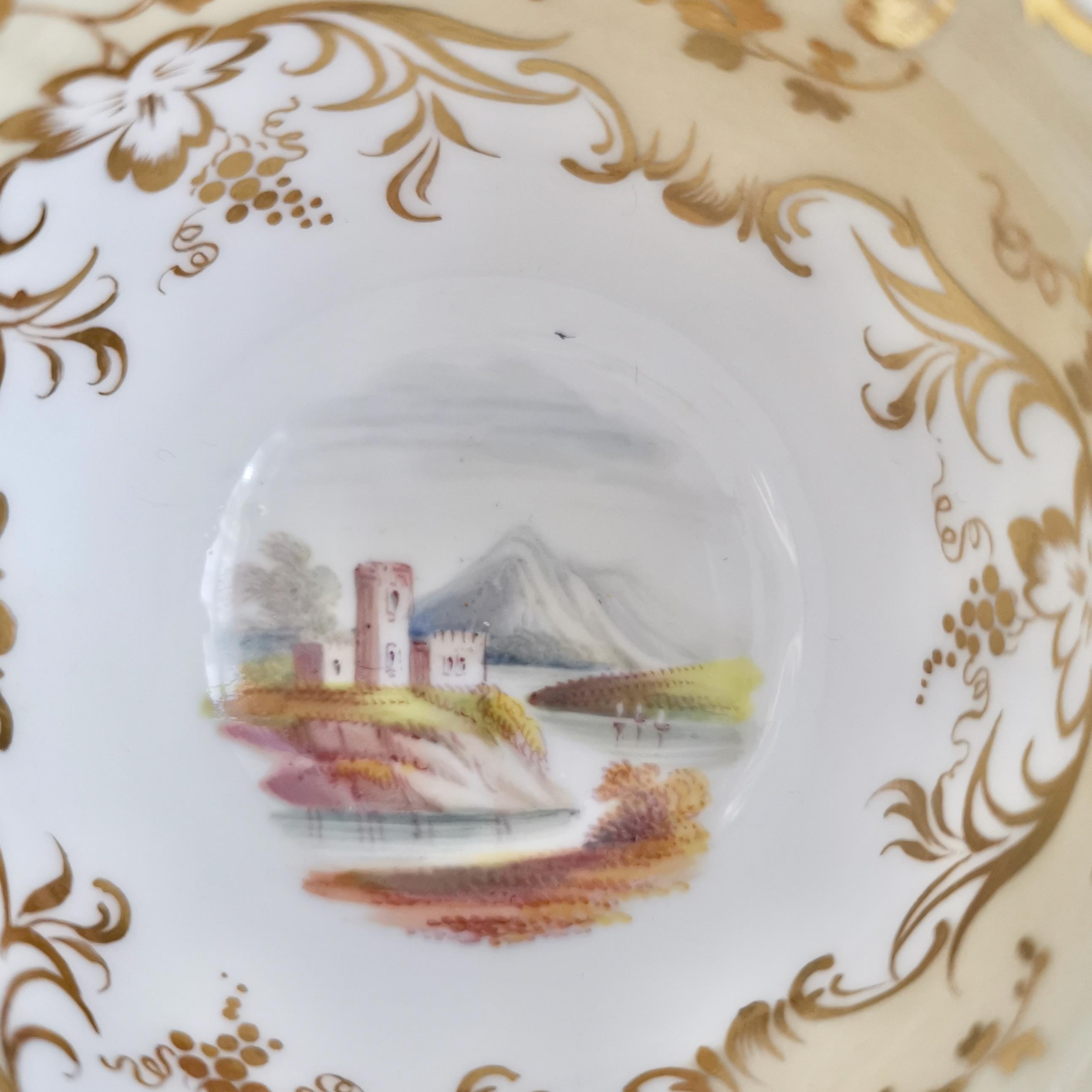 Coalport Porcelain Coffee Cup, Beige with Landscapes, Rococo Revival, ca 1840 1