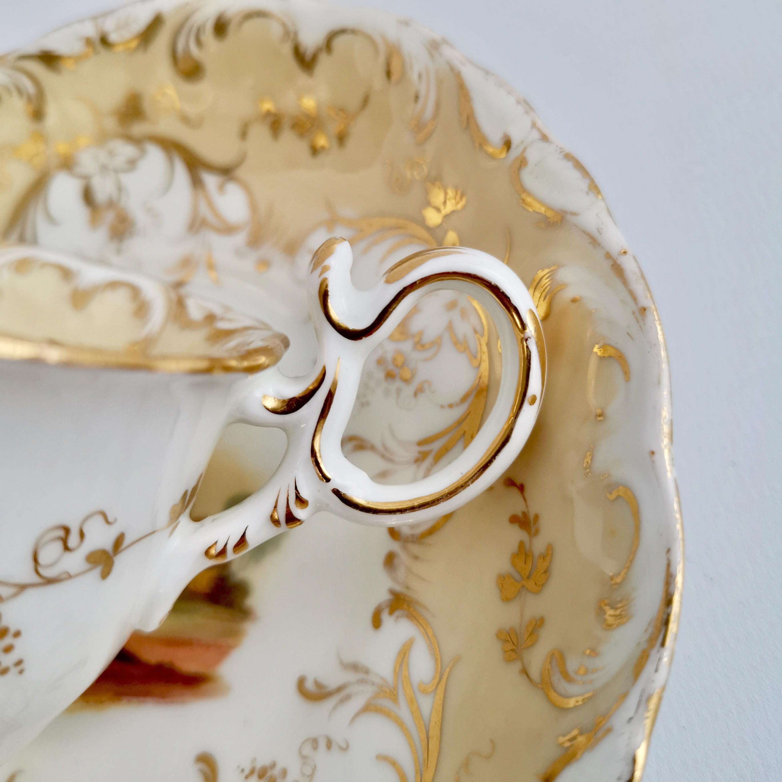 Coalport Porcelain Coffee Cup, Beige with Landscapes, Rococo Revival, ca 1840 2