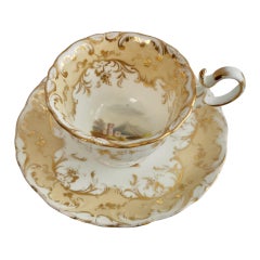 Coalport Porcelain Coffee Cup, Beige with Landscapes, Rococo Revival, ca 1840