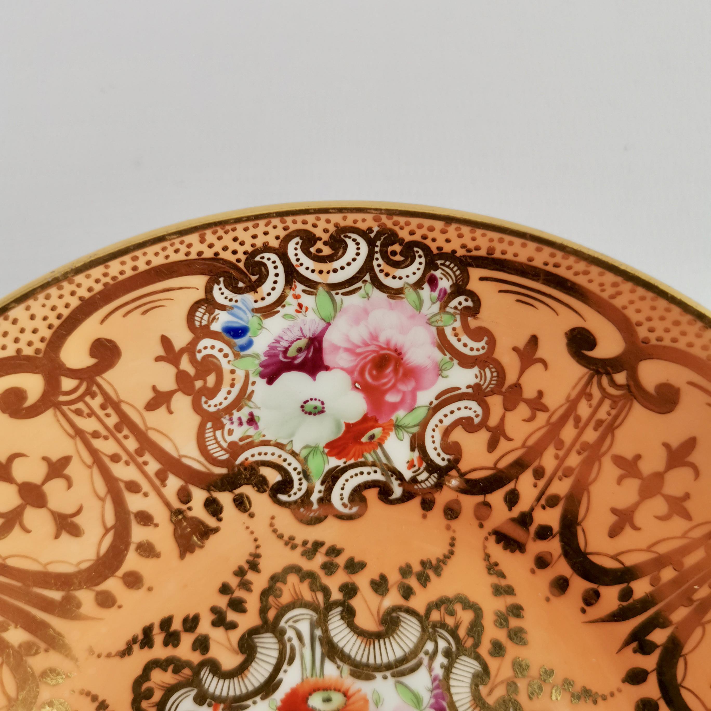 Coalport Porcelain Coffee Cup, Orange with Gilt and Flowers, Regency, ca 1815 5