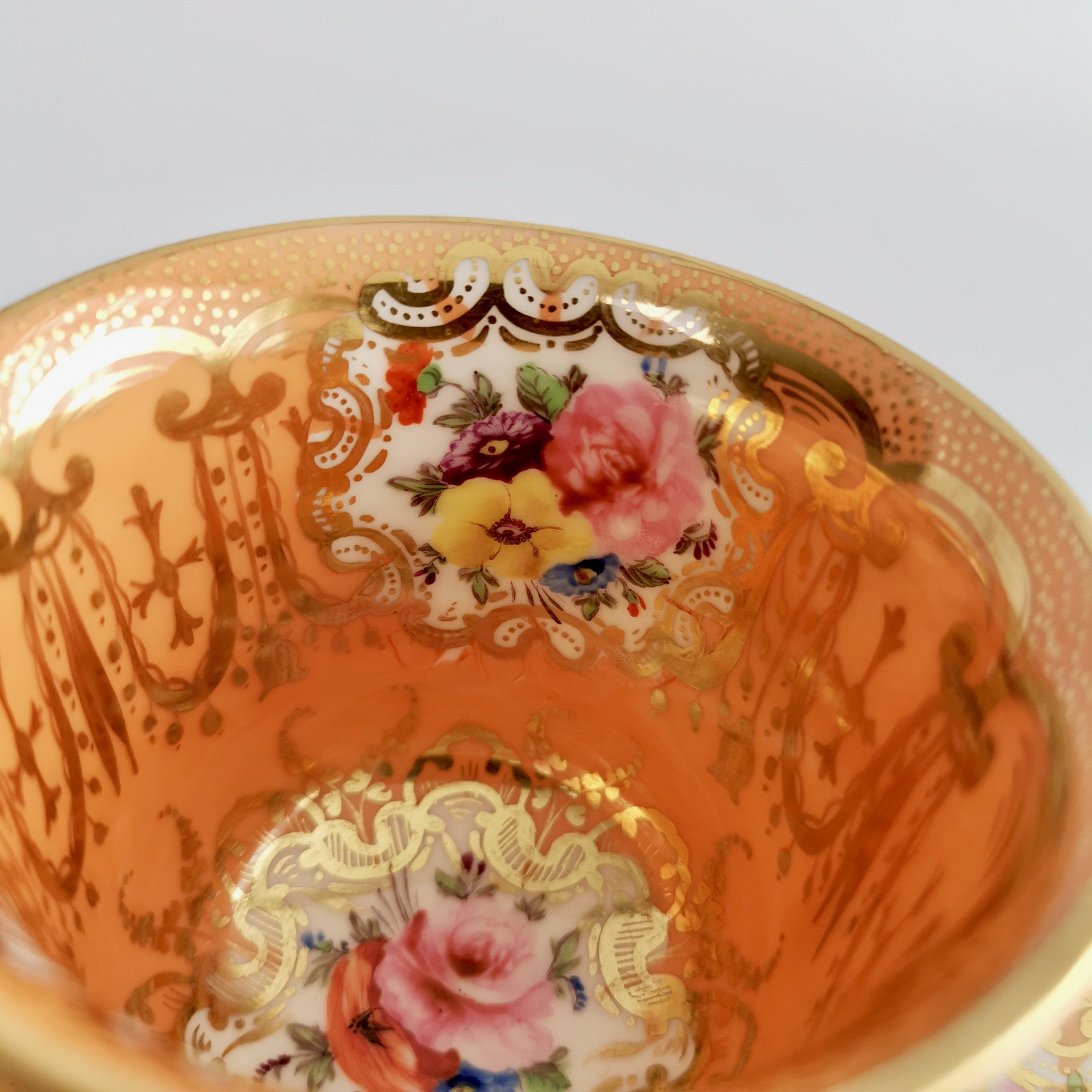 Coalport Porcelain Coffee Cup, Orange with Gilt and Flowers, Regency, ca 1815 7