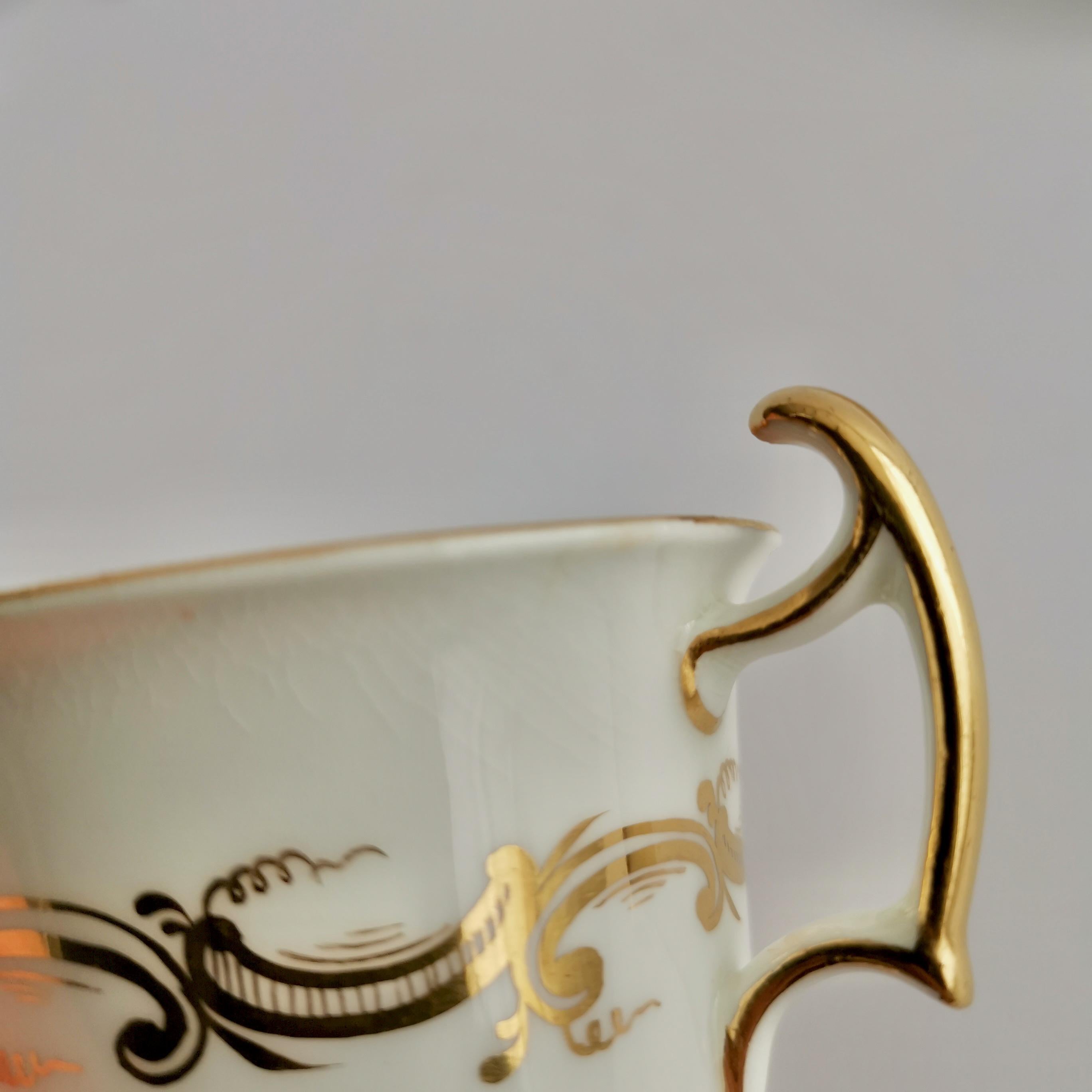 Coalport Porcelain Coffee Cup, Orange with Gilt and Flowers, Regency, ca 1815 9