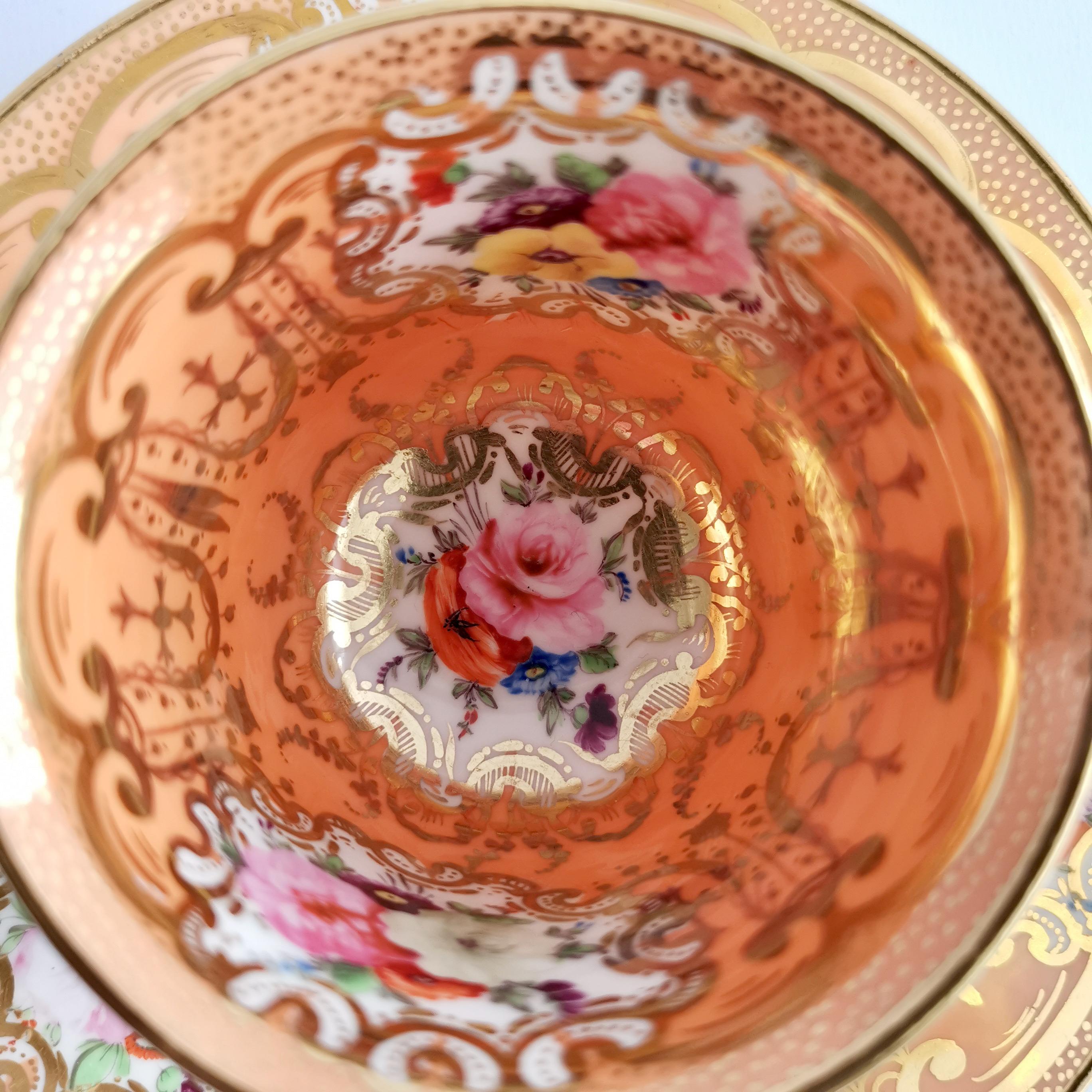 Coalport Porcelain Coffee Cup, Orange with Gilt and Flowers, Regency, ca 1815 2