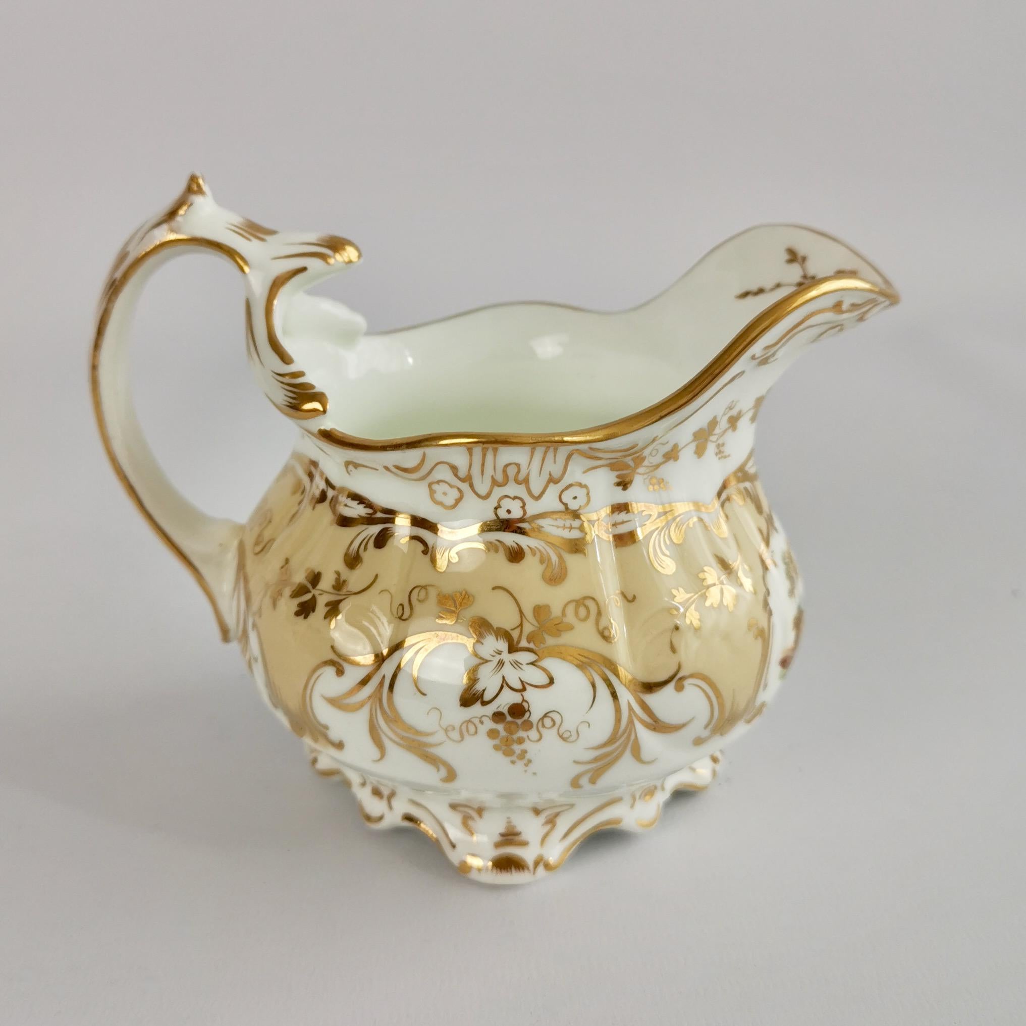 Hand-Painted Coalport Porcelain Creamer, Beige with Landscapes, Rococo Revival, ca 1840