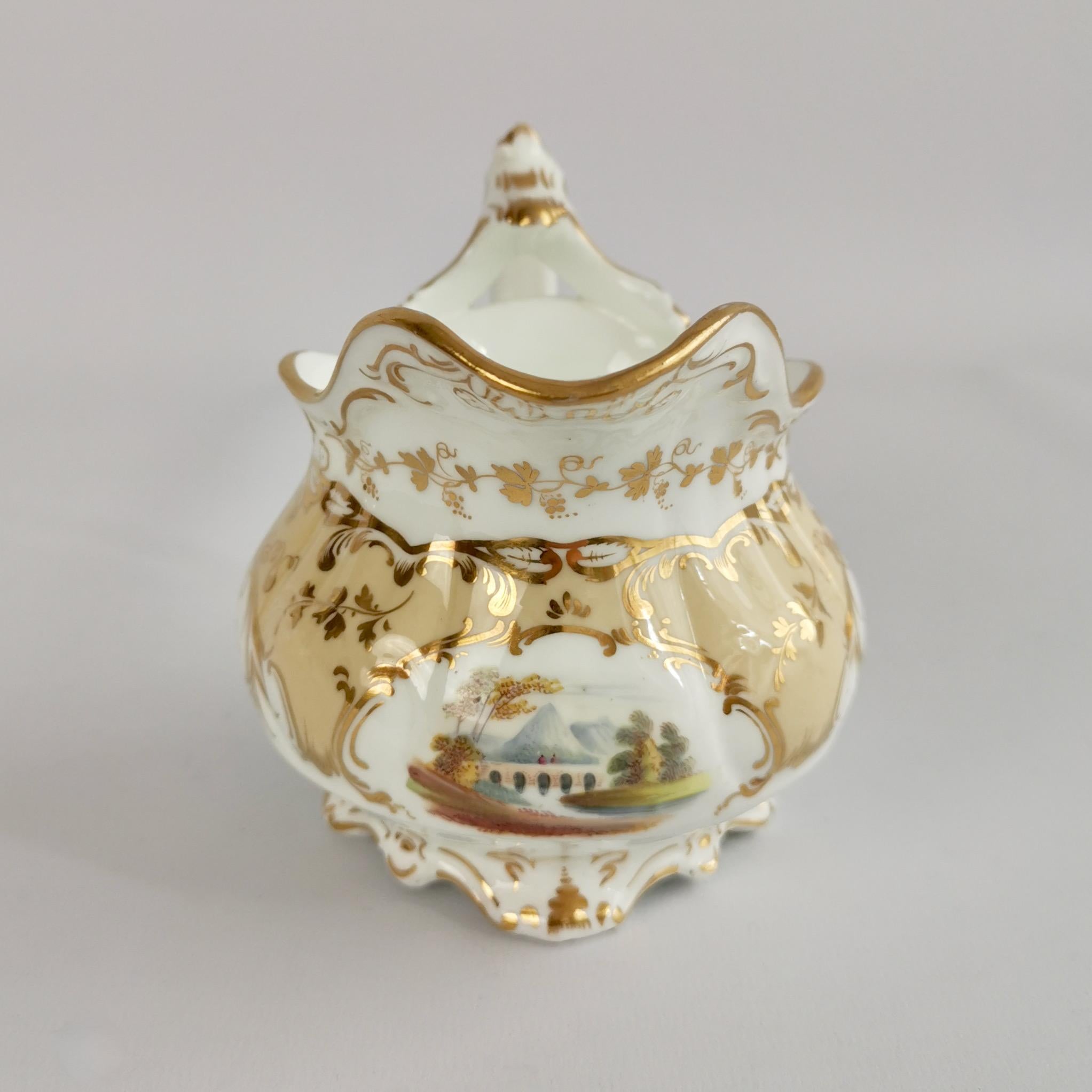 Coalport Porcelain Creamer, Beige with Landscapes, Rococo Revival, ca 1840 In Good Condition In London, GB