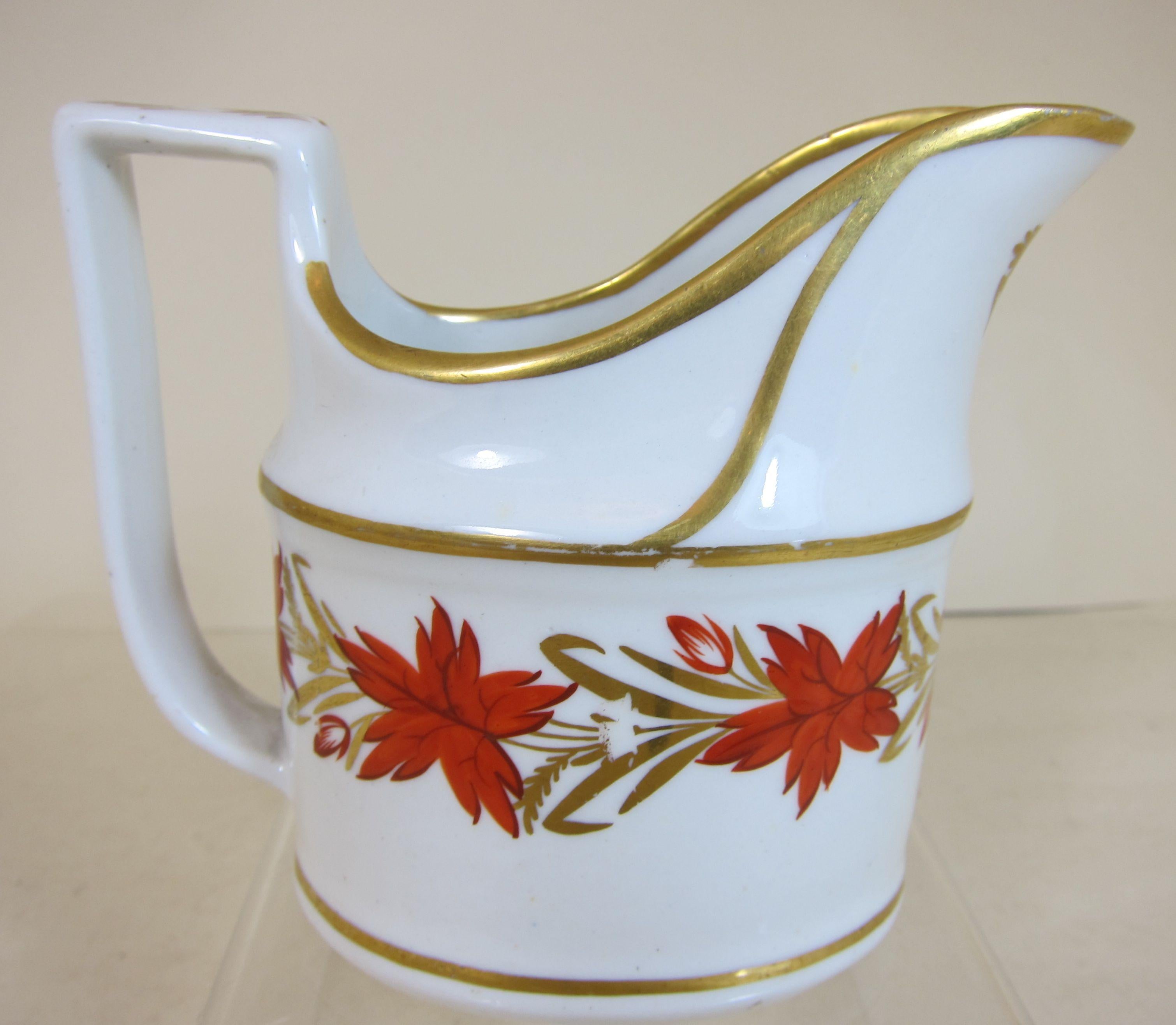 English Coalport Porcelain Creamer Decorated with Red and Gilt Flowers