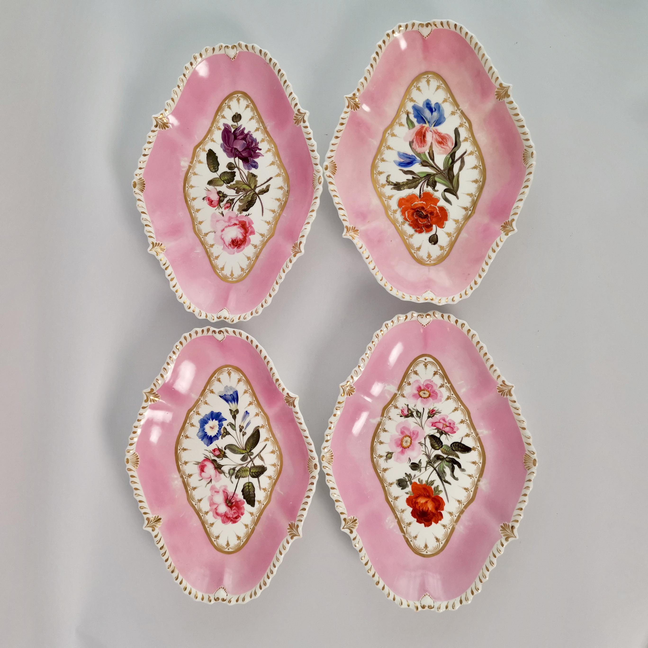 Coalport Porcelain Dessert Service, Pink with Flowers, Regency 1820-1825 3