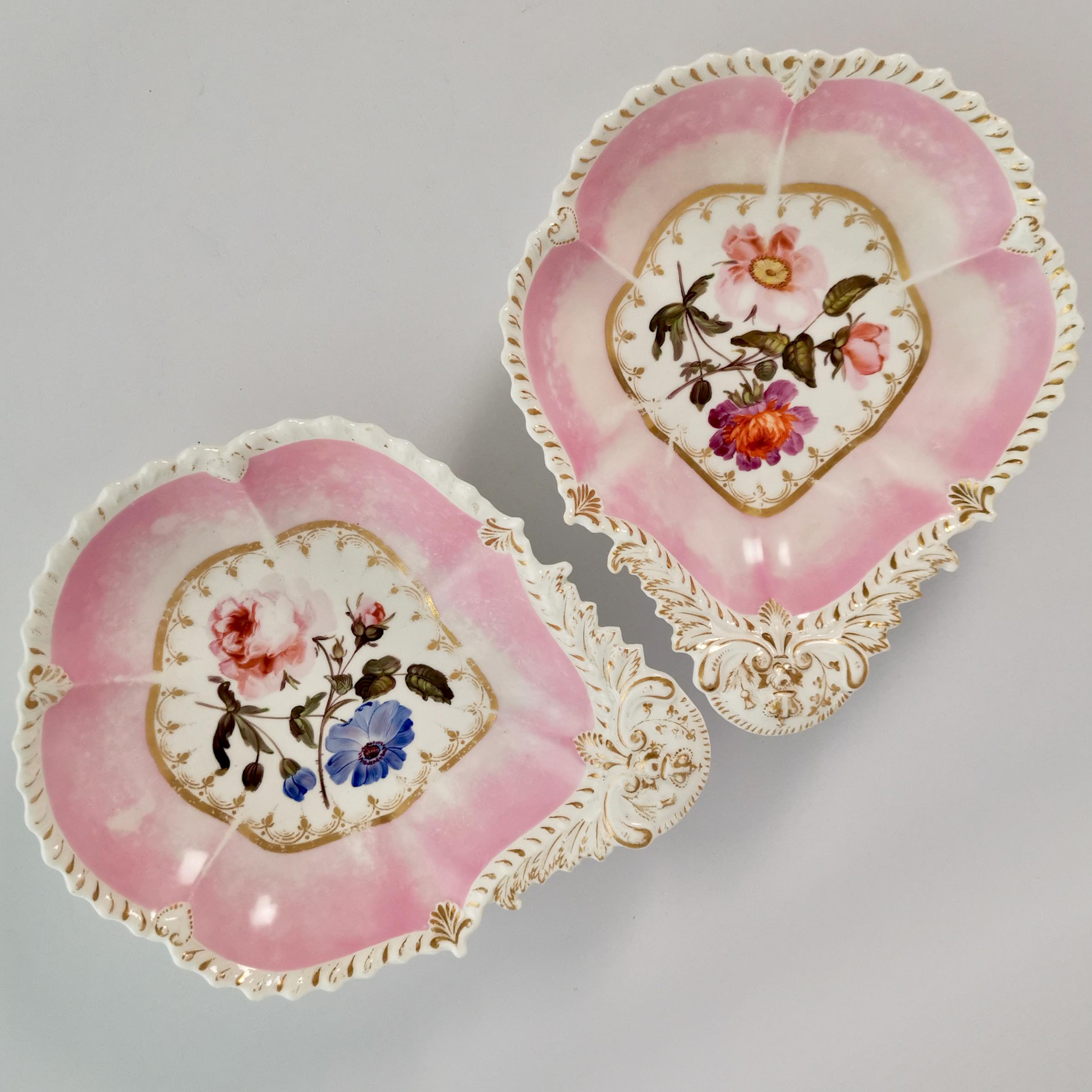 Coalport Porcelain Dessert Service, Pink with Flowers, Regency 1820-1825 4