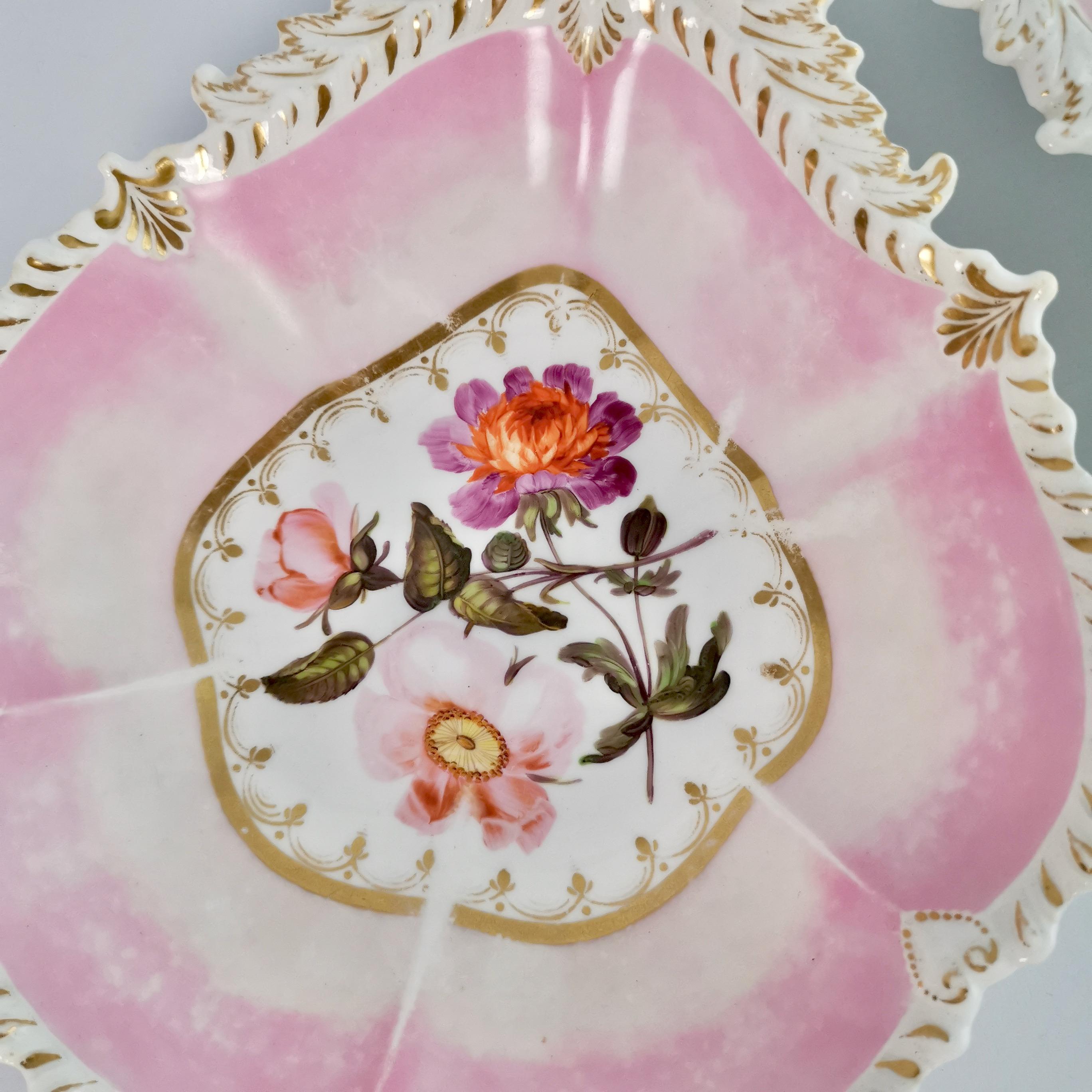 Coalport Porcelain Dessert Service, Pink with Flowers, Regency 1820-1825 5