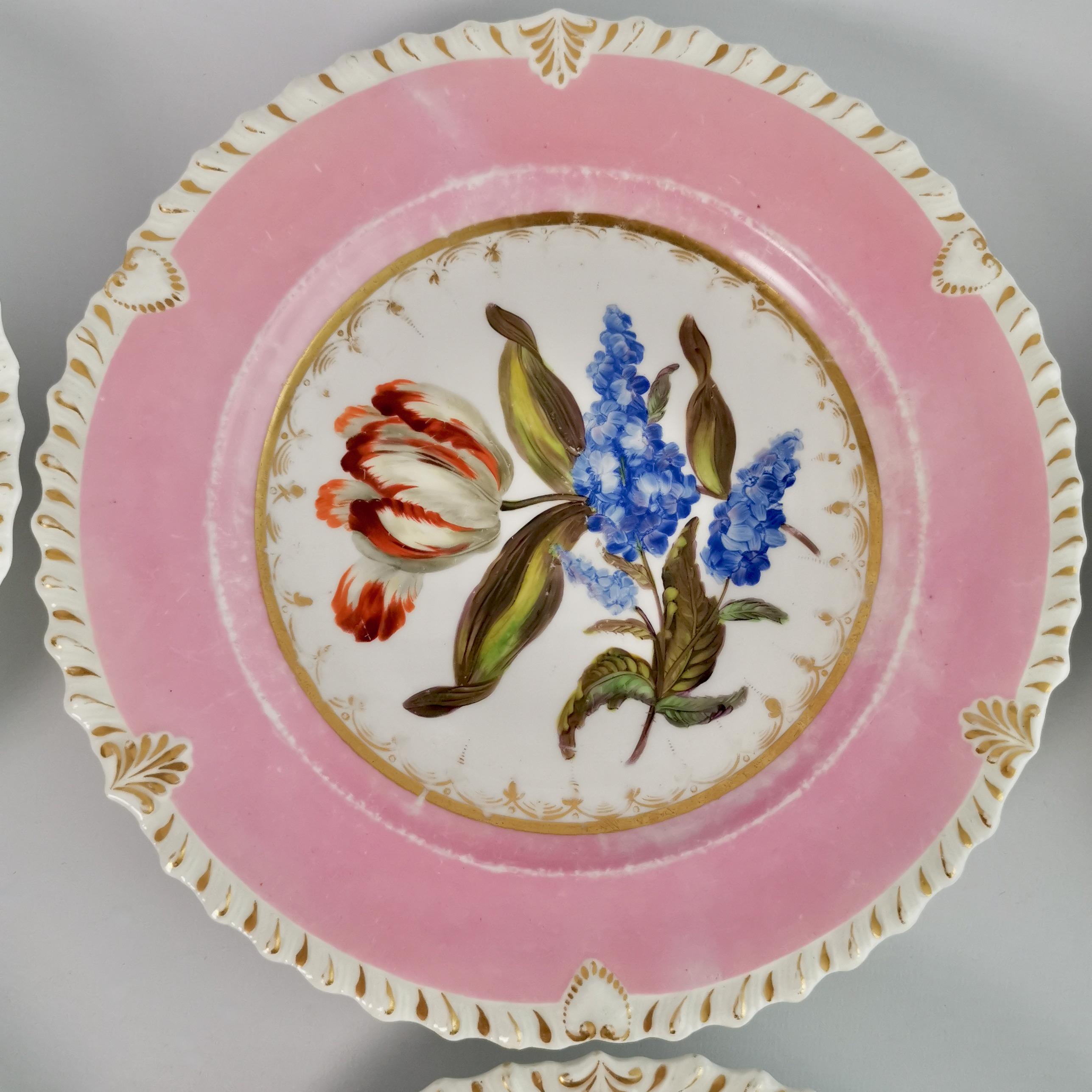 Coalport Porcelain Dessert Service, Pink with Flowers, Regency 1820-1825 6