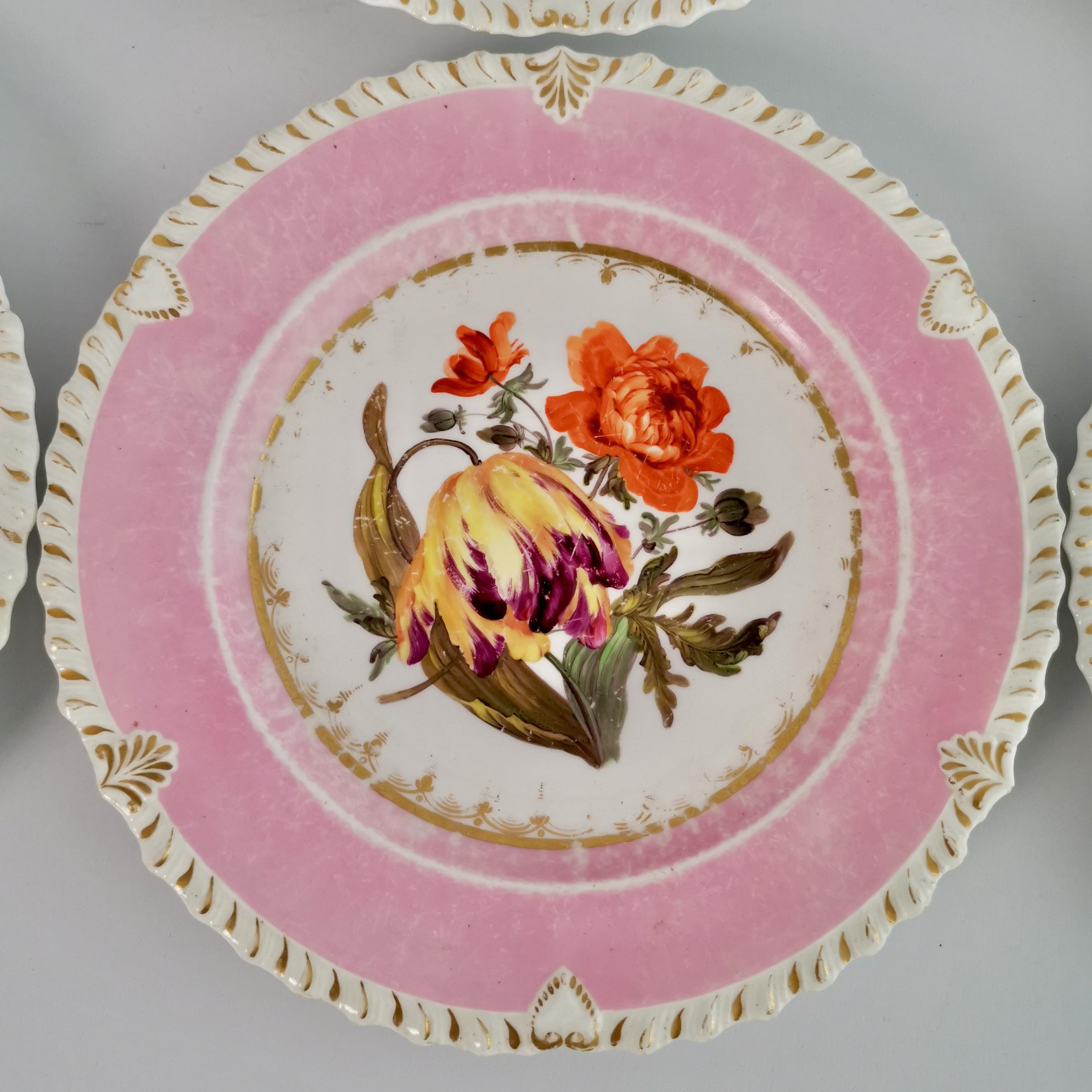 Coalport Porcelain Dessert Service, Pink with Flowers, Regency 1820-1825 8