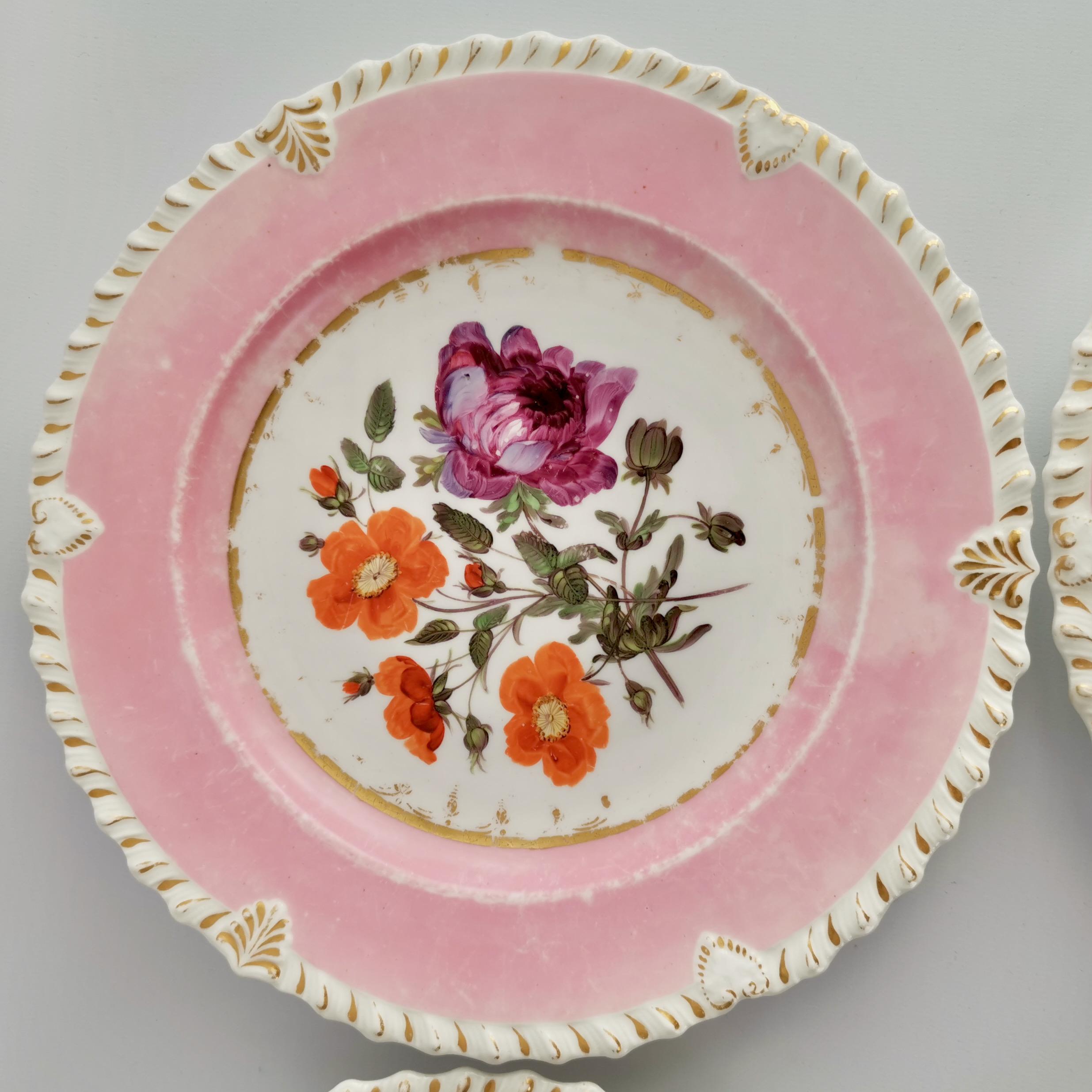 Coalport Porcelain Dessert Service, Pink with Flowers, Regency 1820-1825 9
