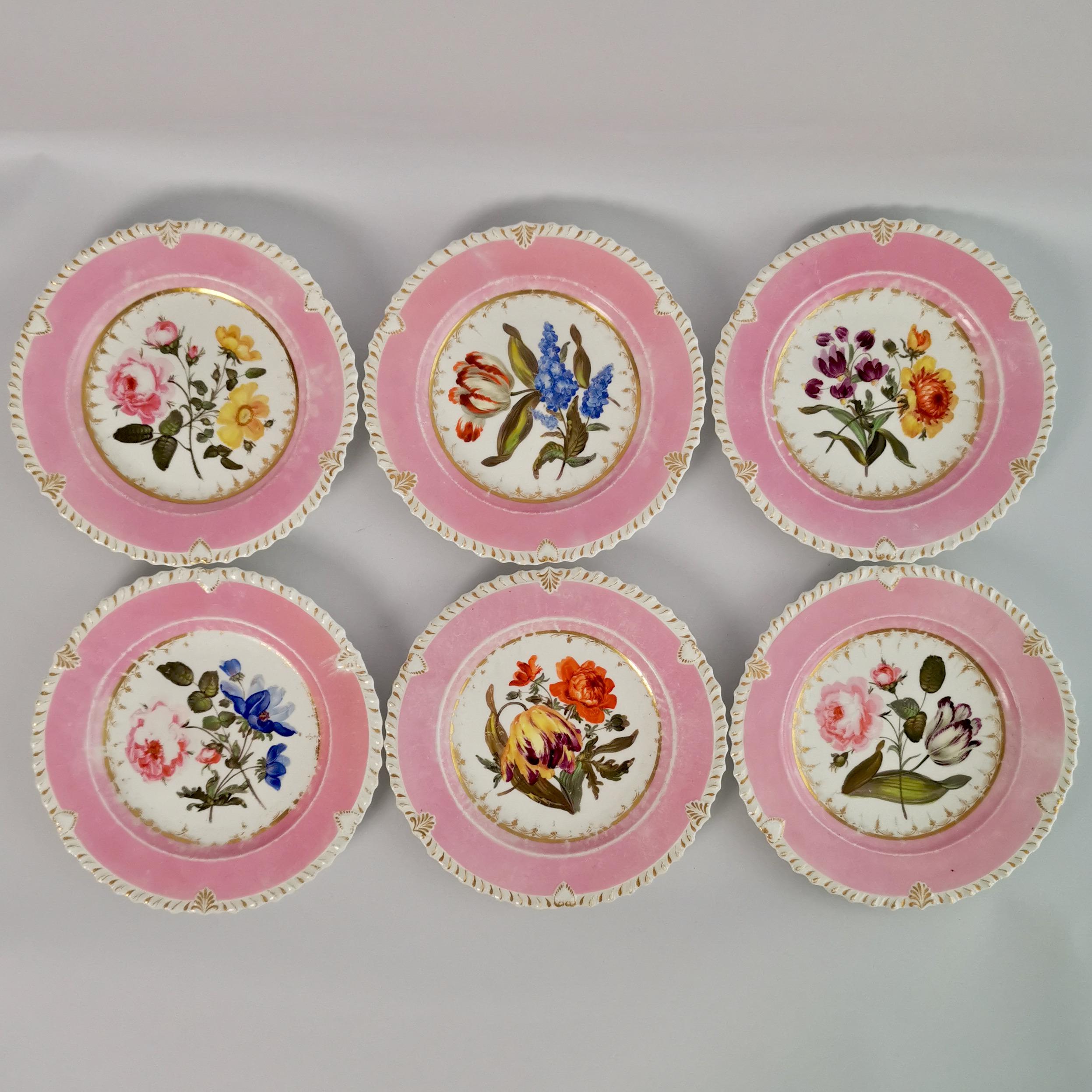 Coalport Porcelain Dessert Service, Pink with Flowers, Regency 1820-1825 10