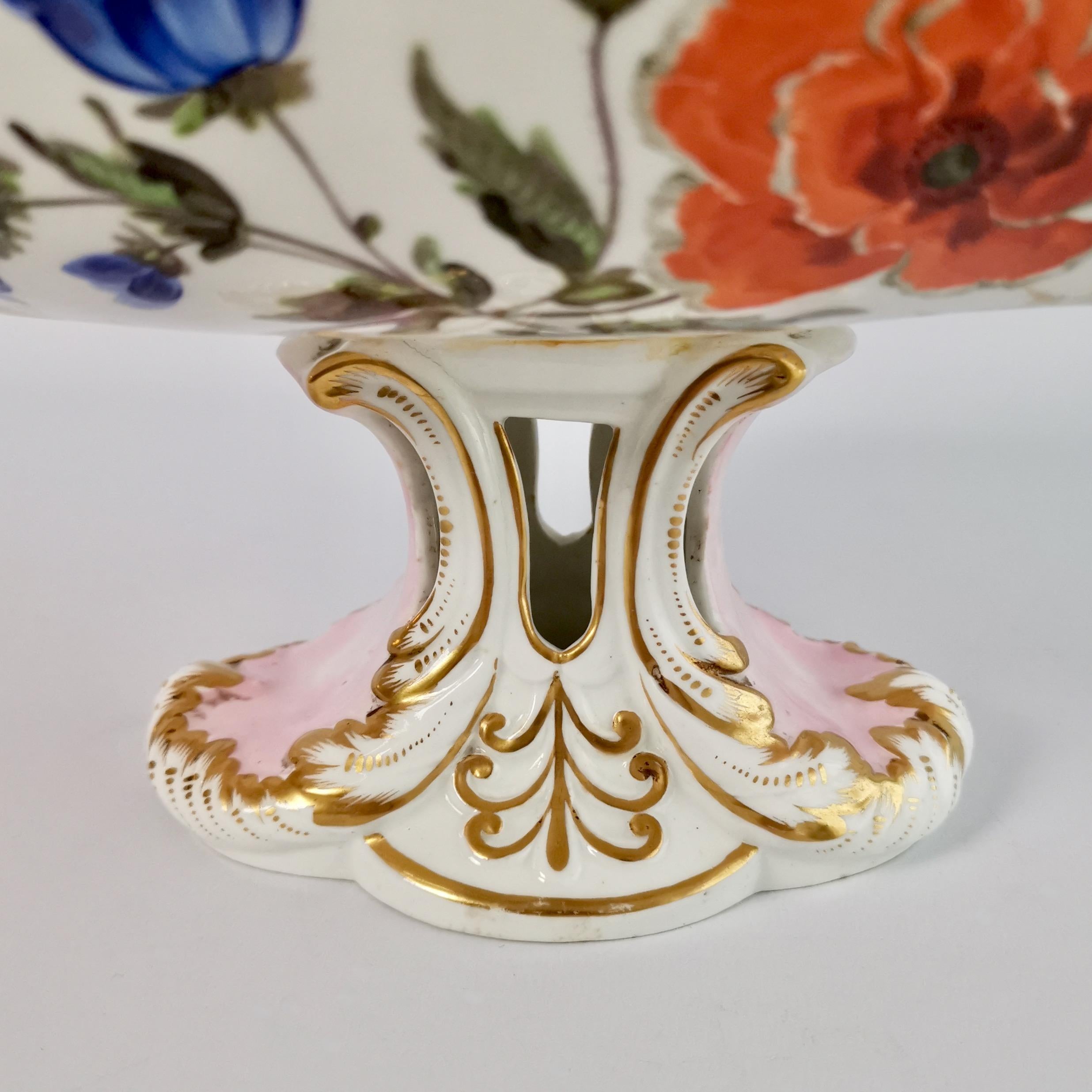 Coalport Porcelain Dessert Service, Pink with Flowers, Regency 1820-1825 12