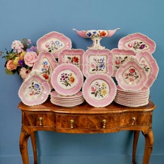 Coalport Porcelain Dessert Service, Pink with Flowers, Regency 1820-1825