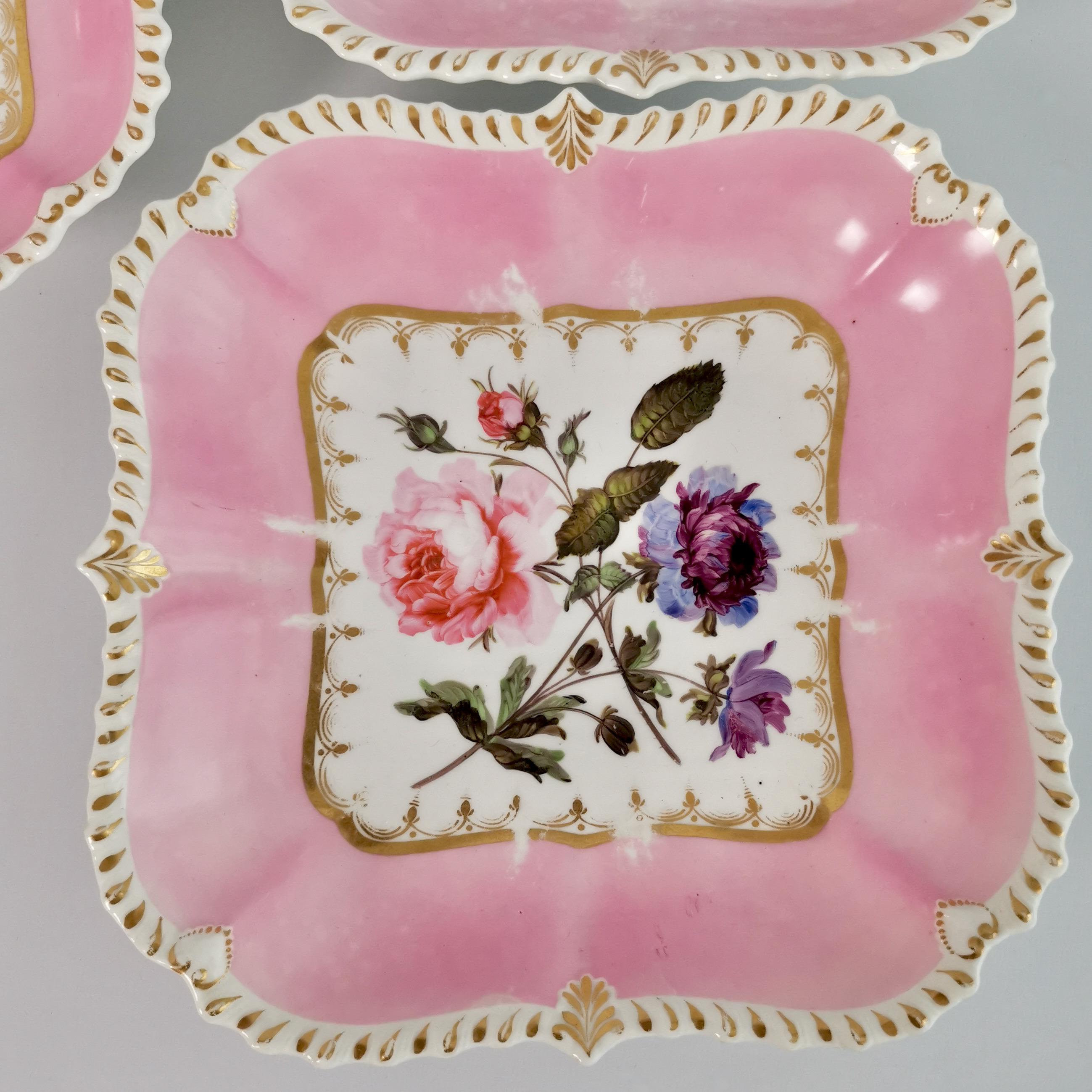 Early 19th Century Coalport Porcelain Dessert Service, Pink with Flowers, Regency 1820-1825