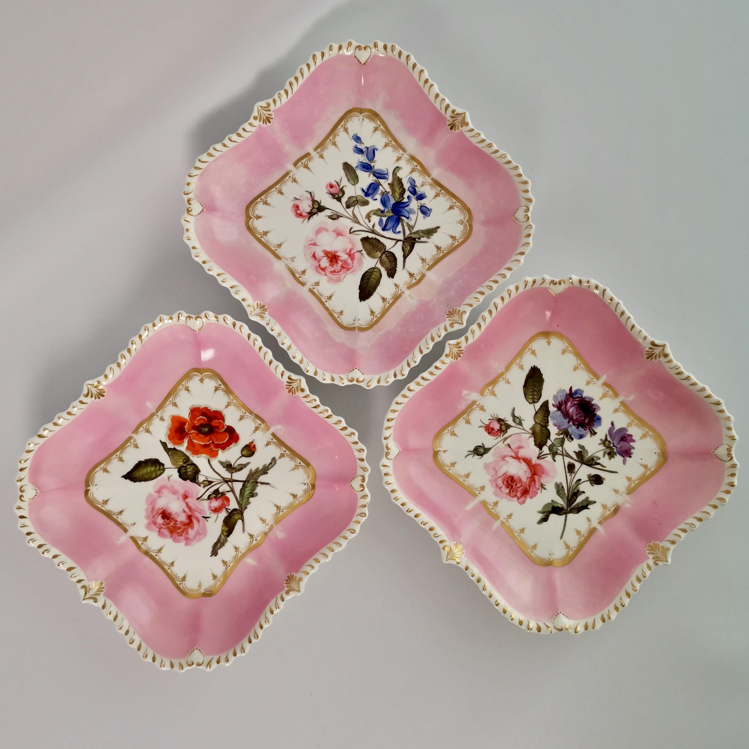 Coalport Porcelain Dessert Service, Pink with Flowers, Regency 1820-1825 1