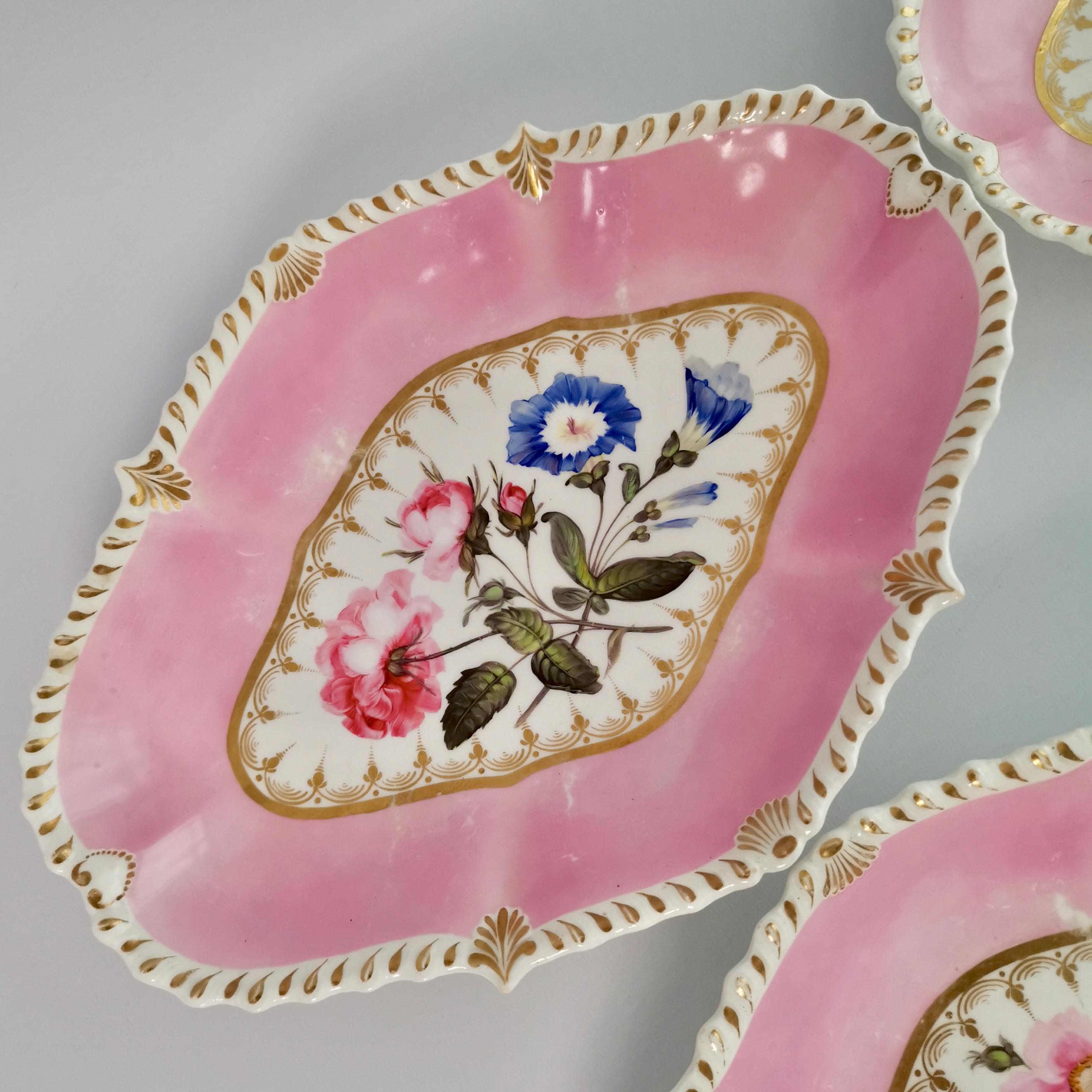 Coalport Porcelain Dessert Service, Pink with Flowers, Regency 1820-1825 2