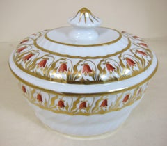 Coalport Porcelain Fluted Sucrier/Lid Decorated with Orange Harebells