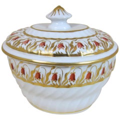 Coalport Porcelain Fluted Sucrier/Lid Decorated with Orange Harebells