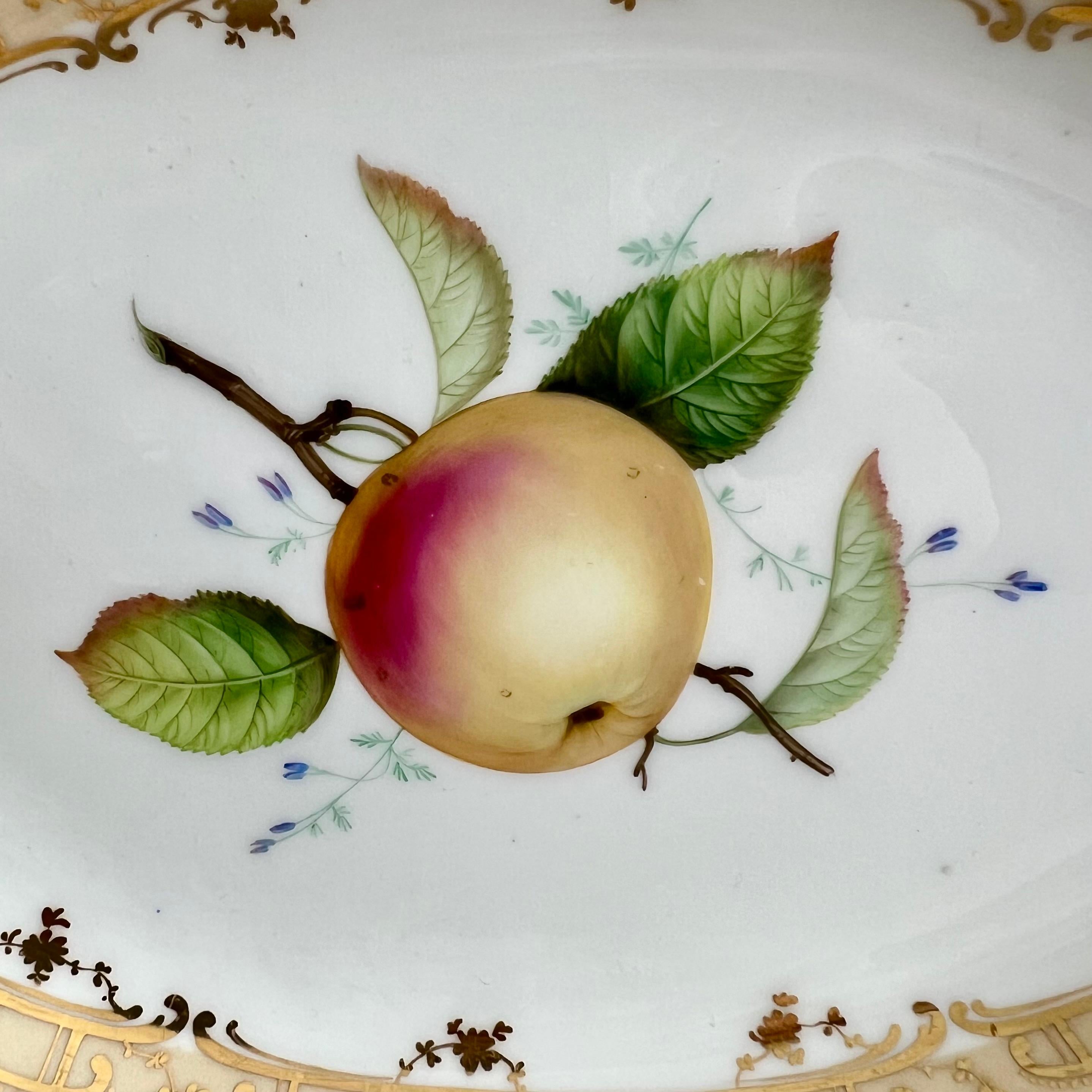 Victorian Coalport Porcelain Oval Dish, Beige with Apple by Joseph Birbeck, circa 1847 For Sale
