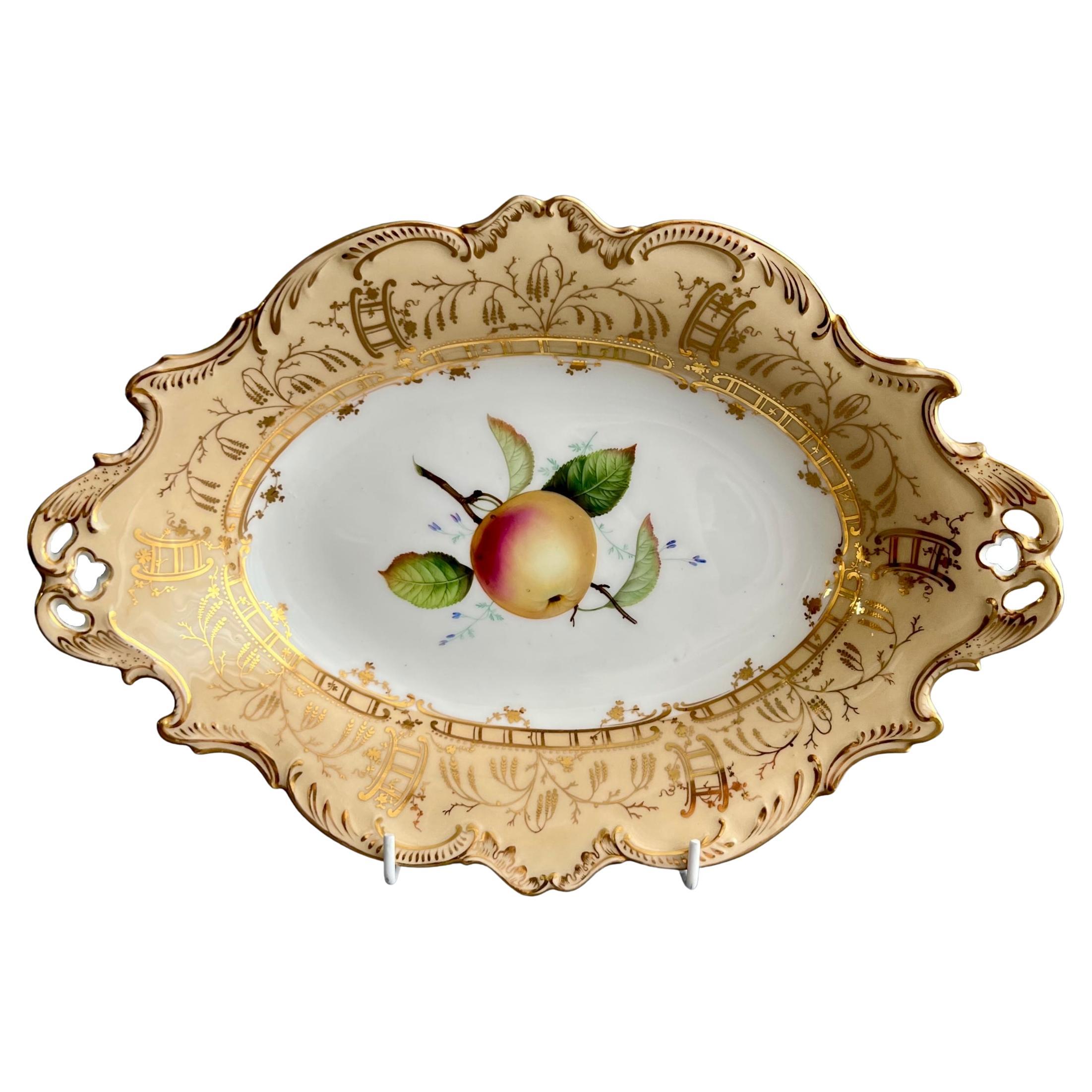 Coalport Porcelain Oval Dish, Beige with Apple by Joseph Birbeck, circa 1847 For Sale