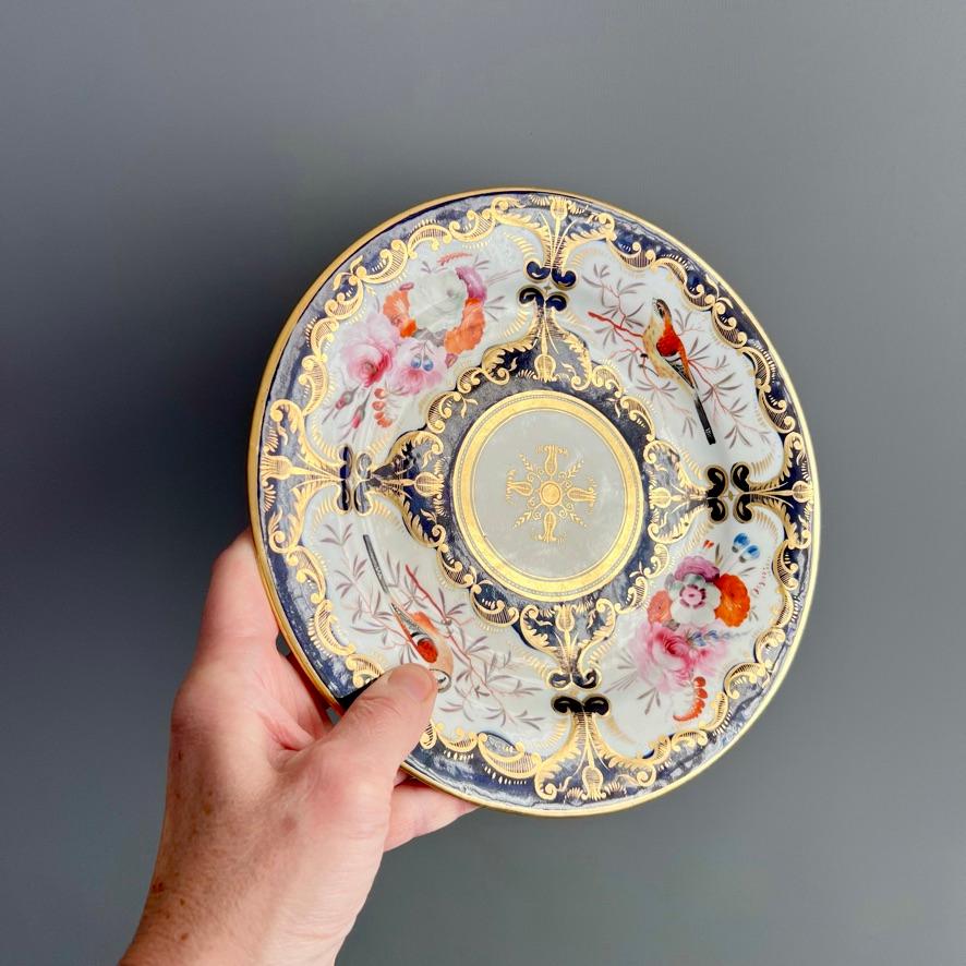 Regency Coalport Porcelain Plate, Birds and Flowers, Cobalt Blue Patt.759, 1815-1820 (2) For Sale