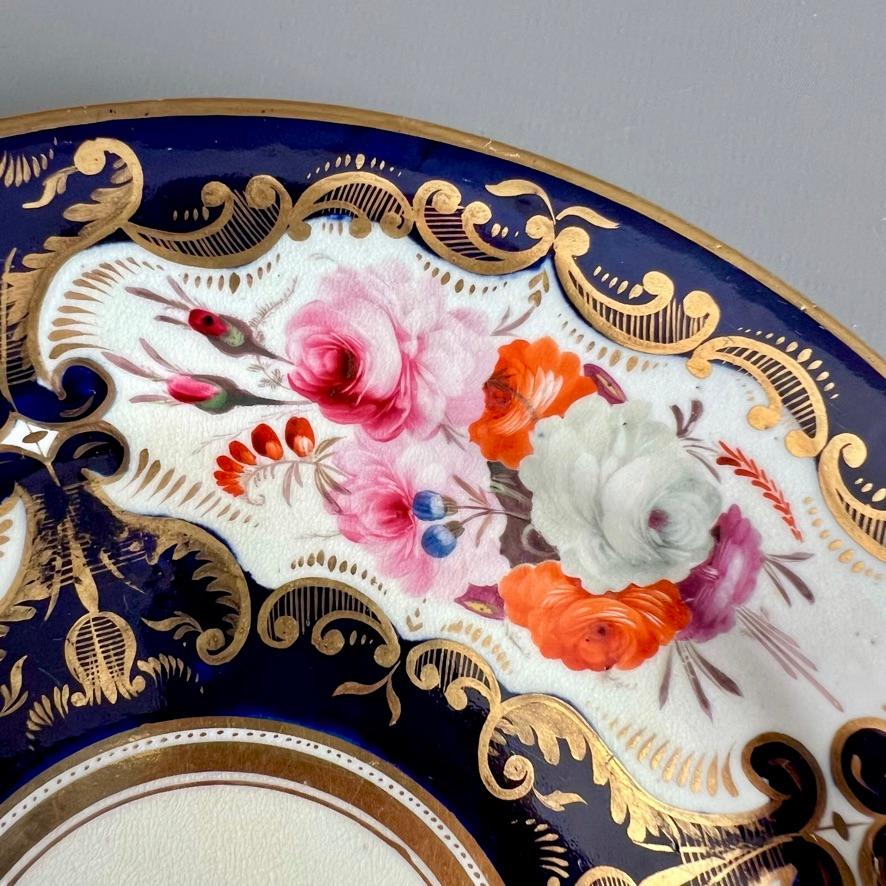 Hand-Painted Coalport Porcelain Plate, Birds and Flowers, Cobalt Blue Patt.759, 1815-1820 (2) For Sale