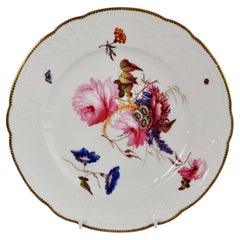 Antique Coalport Porcelain Plate, Blind Moulded with Sublime Flowers, Regency, 1815-1825