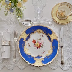 Coalport Porcelain Plate, Brunswick Blue and Flowers, Regency, circa 1825