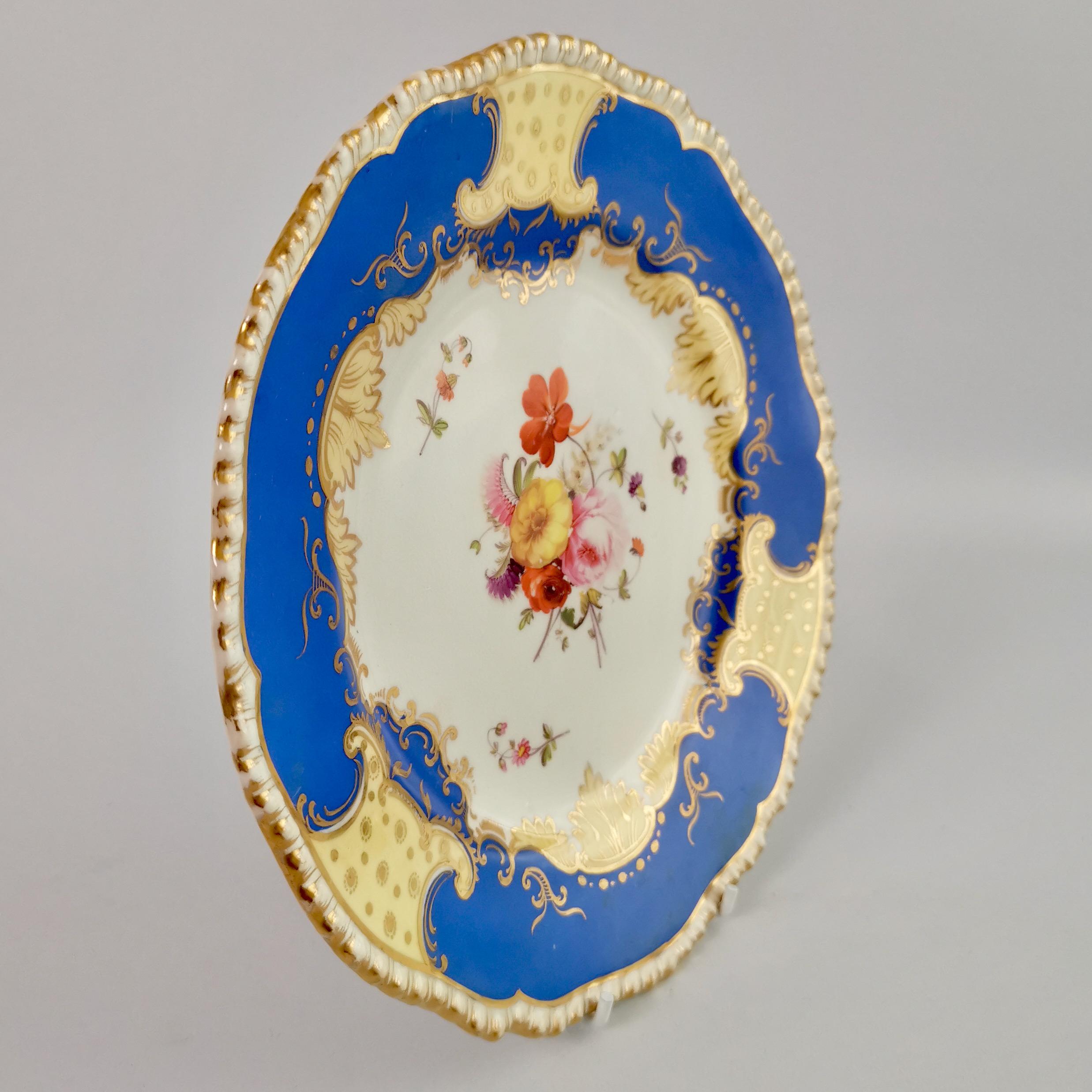 Coalport Porcelain Plate, Brunswick Blue and Flowers, Regency, circa 1825 2