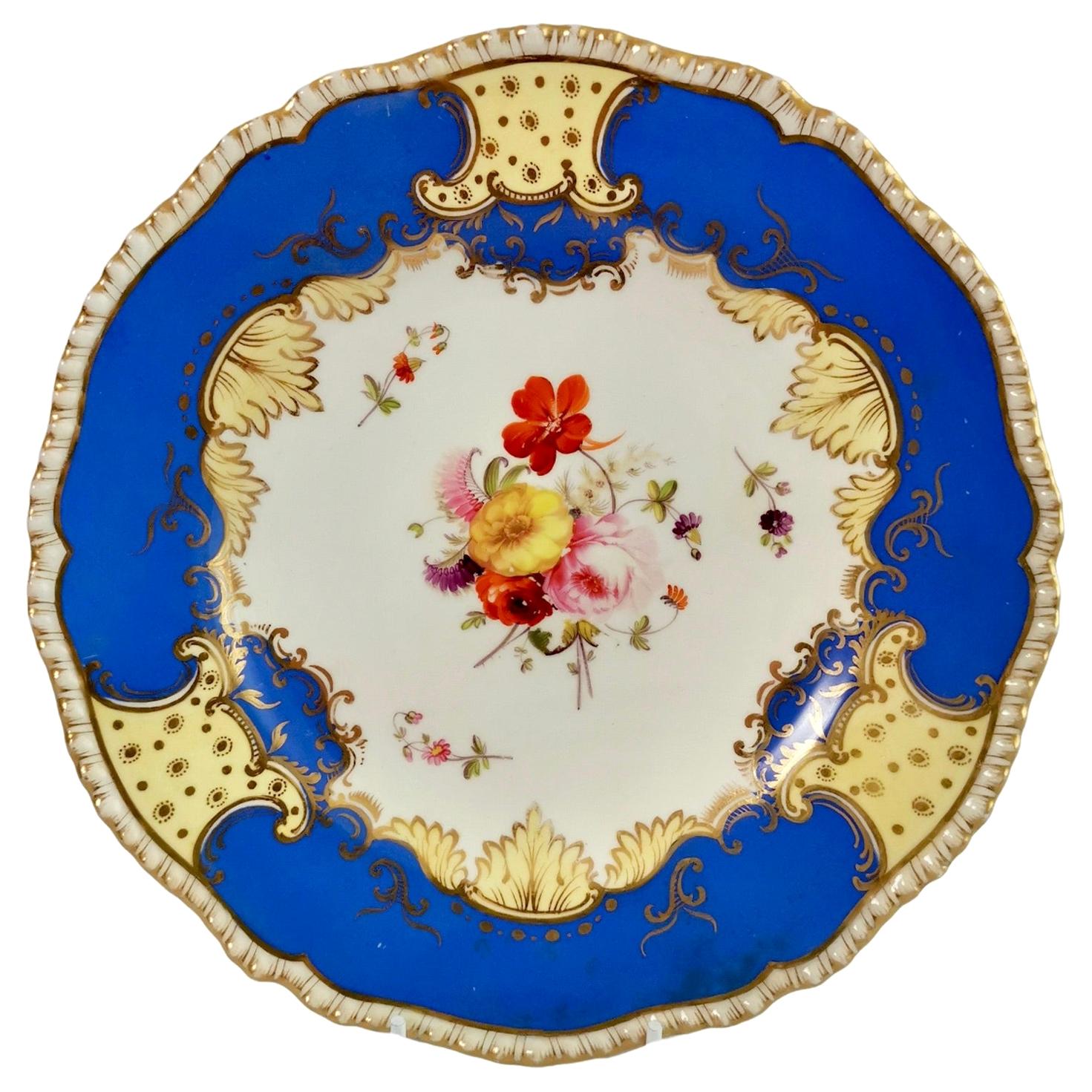Coalport Porcelain Plate, Brunswick Blue and Flowers, Regency, circa 1825