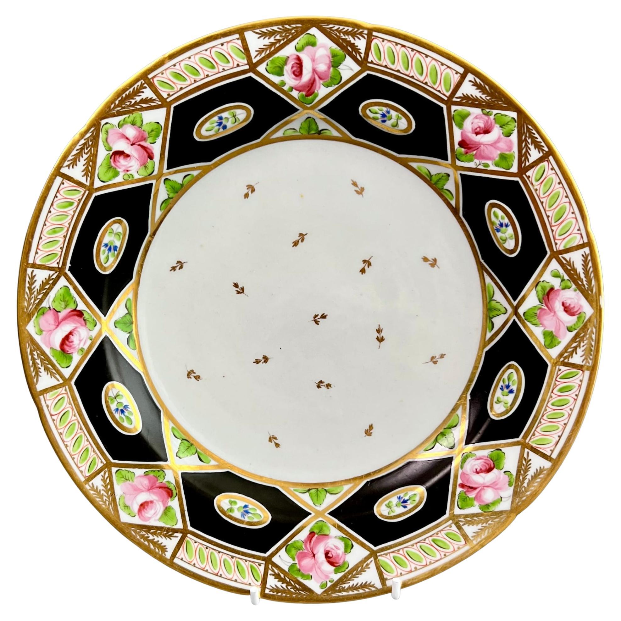 Coalport Porcelain Plate, Church Gresley Pattern in Black, ca 1815