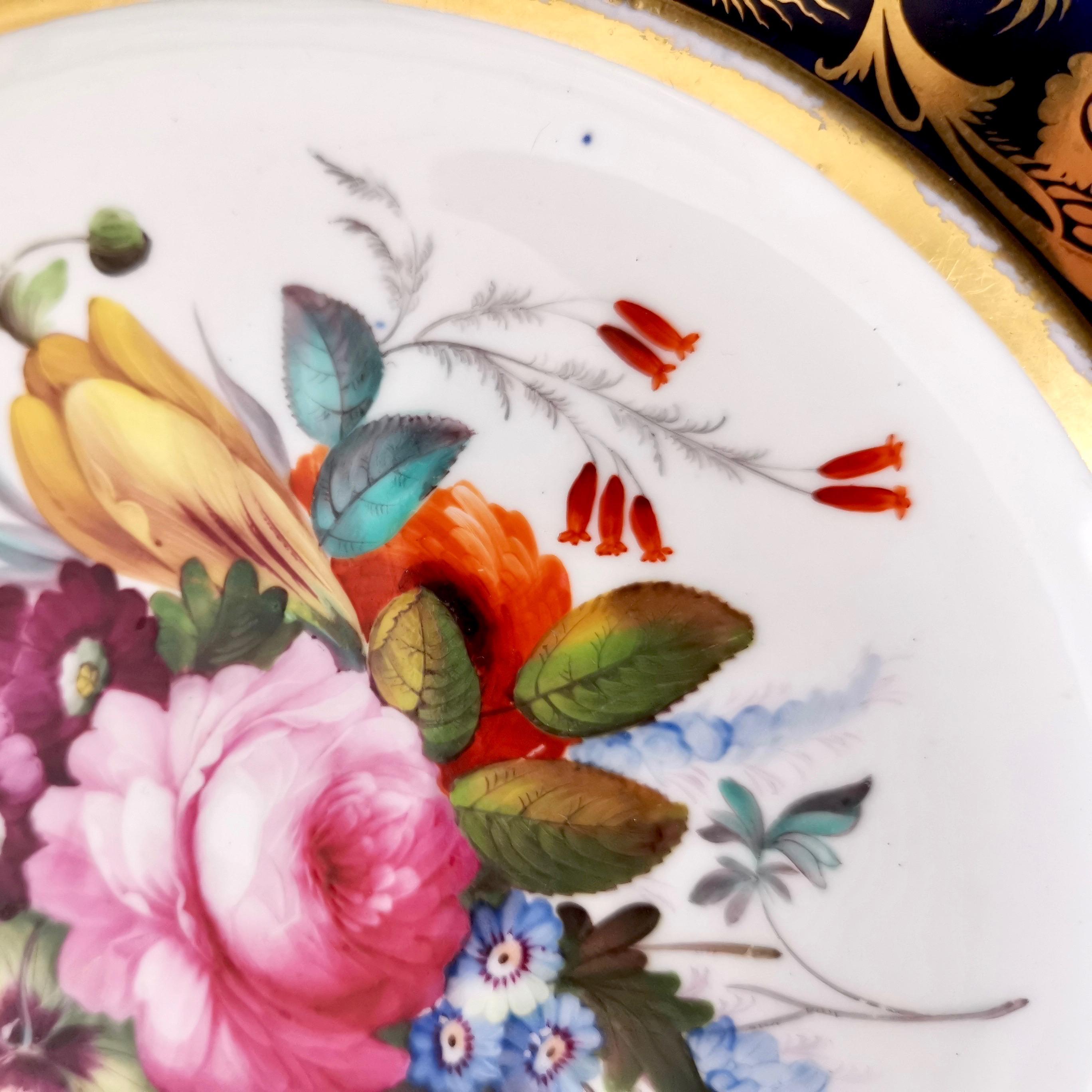 Coalport Porcelain Plate, Cobalt Blue and Spectacular Flowers, Regency 1820-1825 4