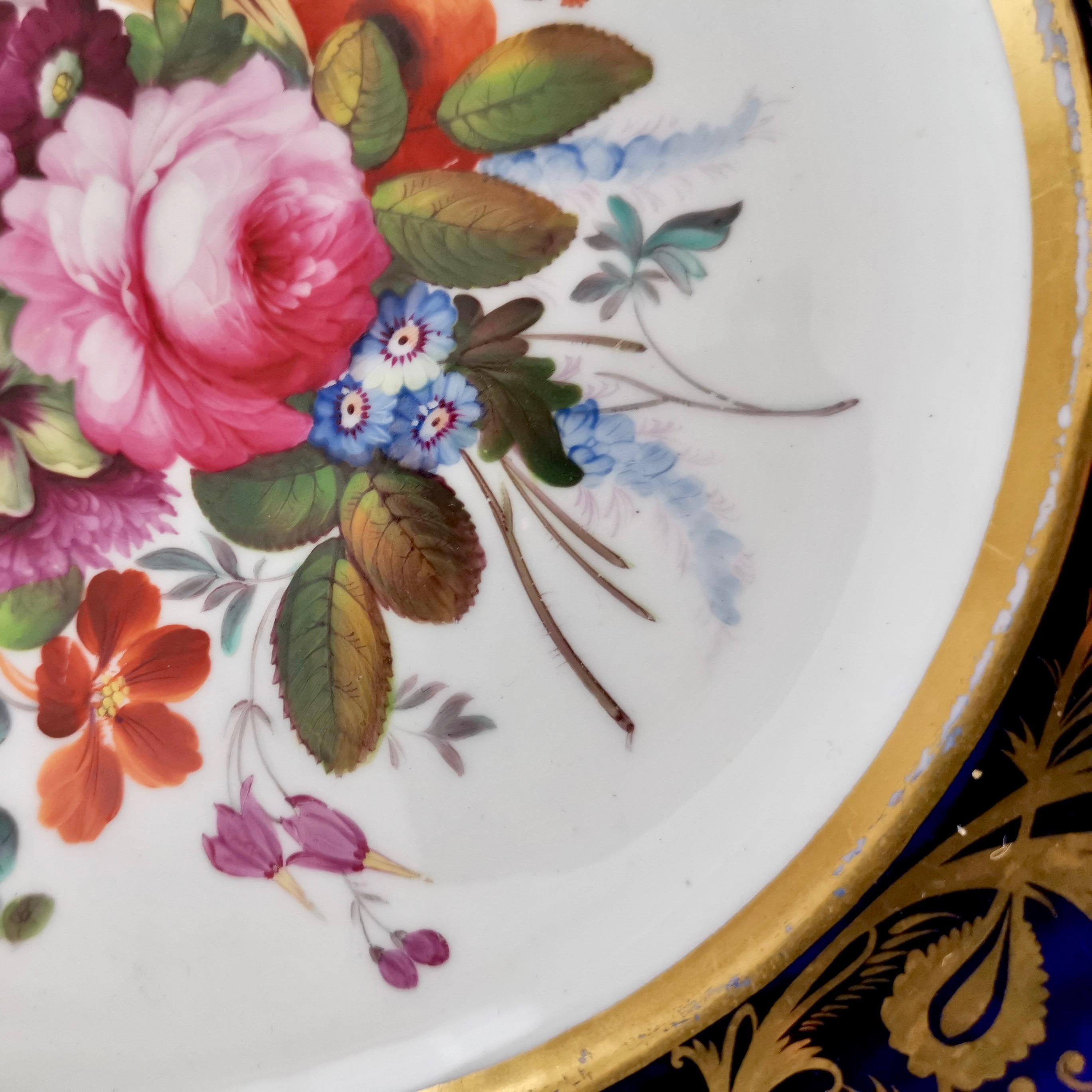 Coalport Porcelain Plate, Cobalt Blue and Spectacular Flowers, Regency 1820-1825 5