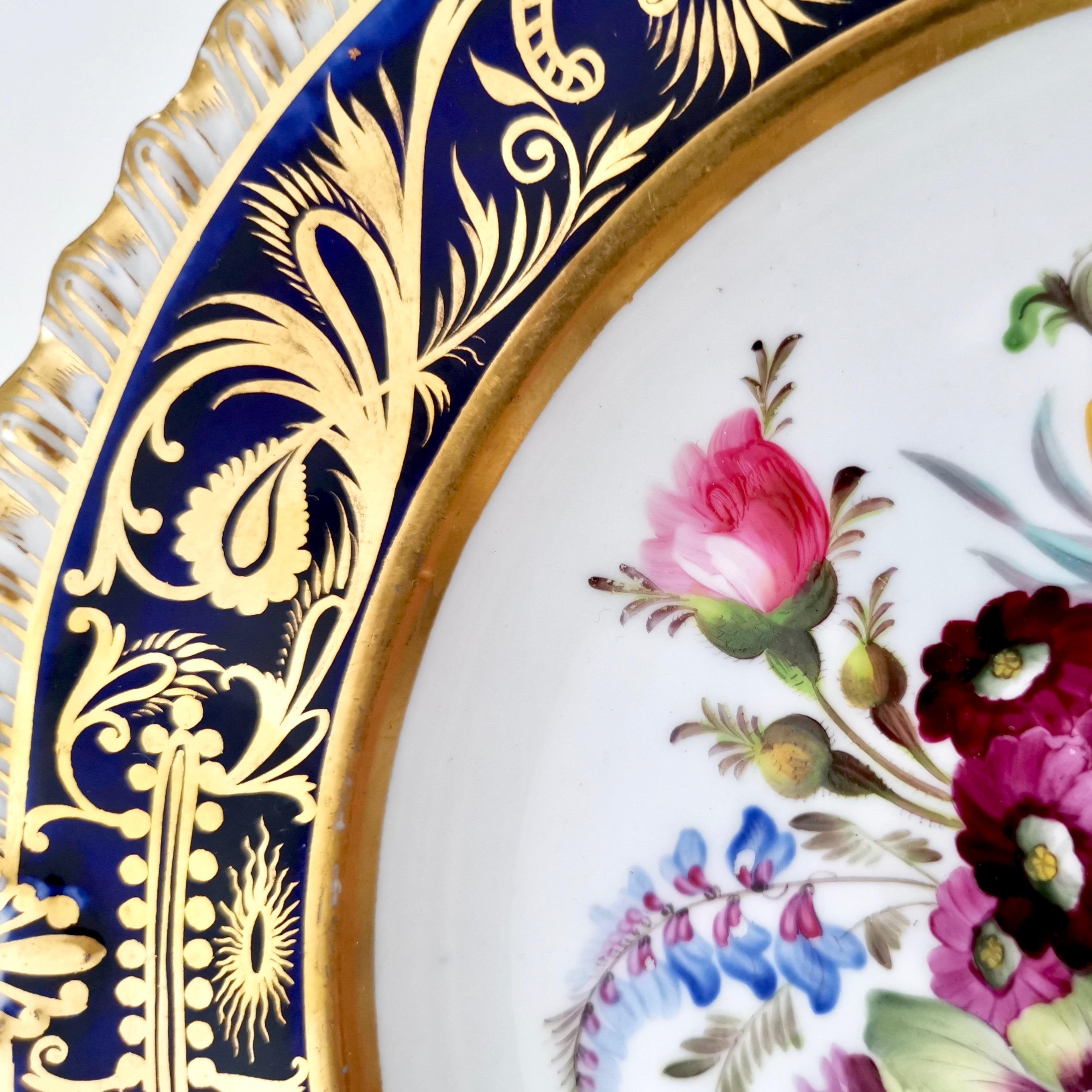 Coalport Porcelain Plate, Cobalt Blue and Spectacular Flowers, Regency 1820-1825 1