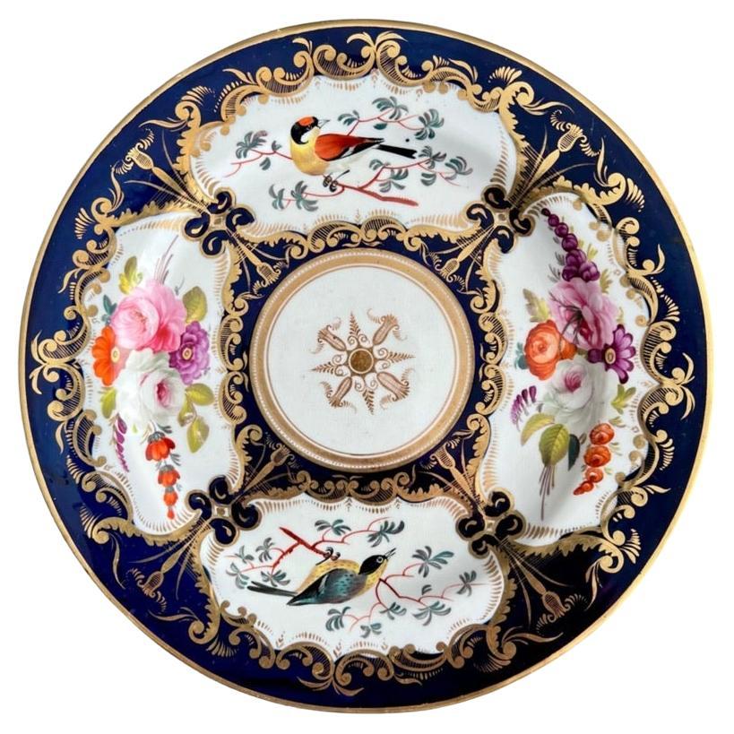 Plato de porcelana Coalport Porcelain, azul cobalto, pájaros y flores Patt.759, 1815-1820 (1)