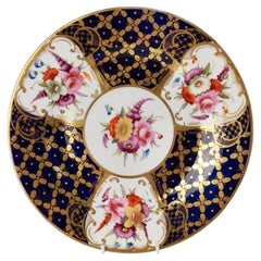 Coalport Porcelain Plate, Cobalt Blue, Gilt and Flowers, Regency, 1815-1820