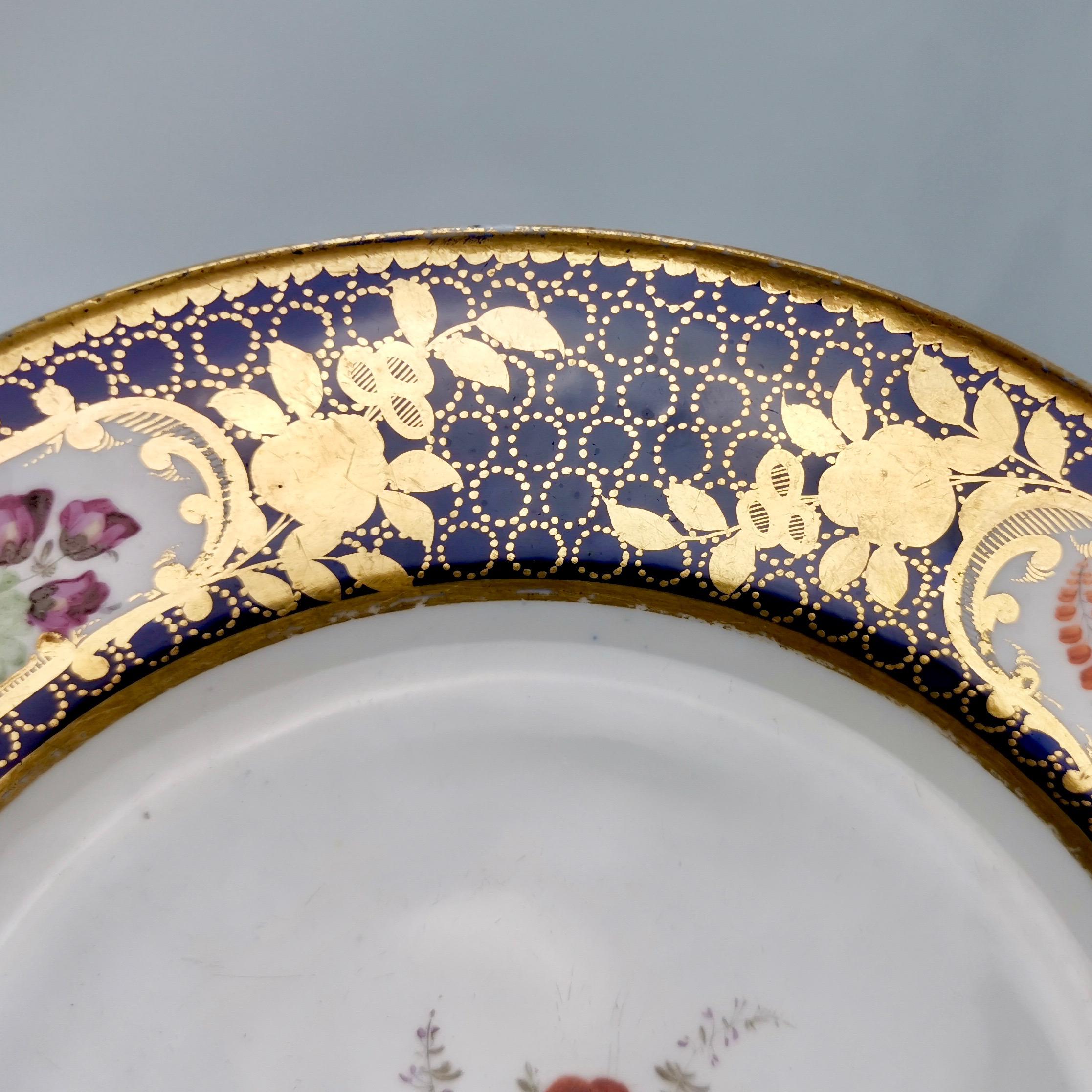 Coalport Porcelain Plate, Cobalt Blue, Gilt and Flowers, Regency, circa 1815 3