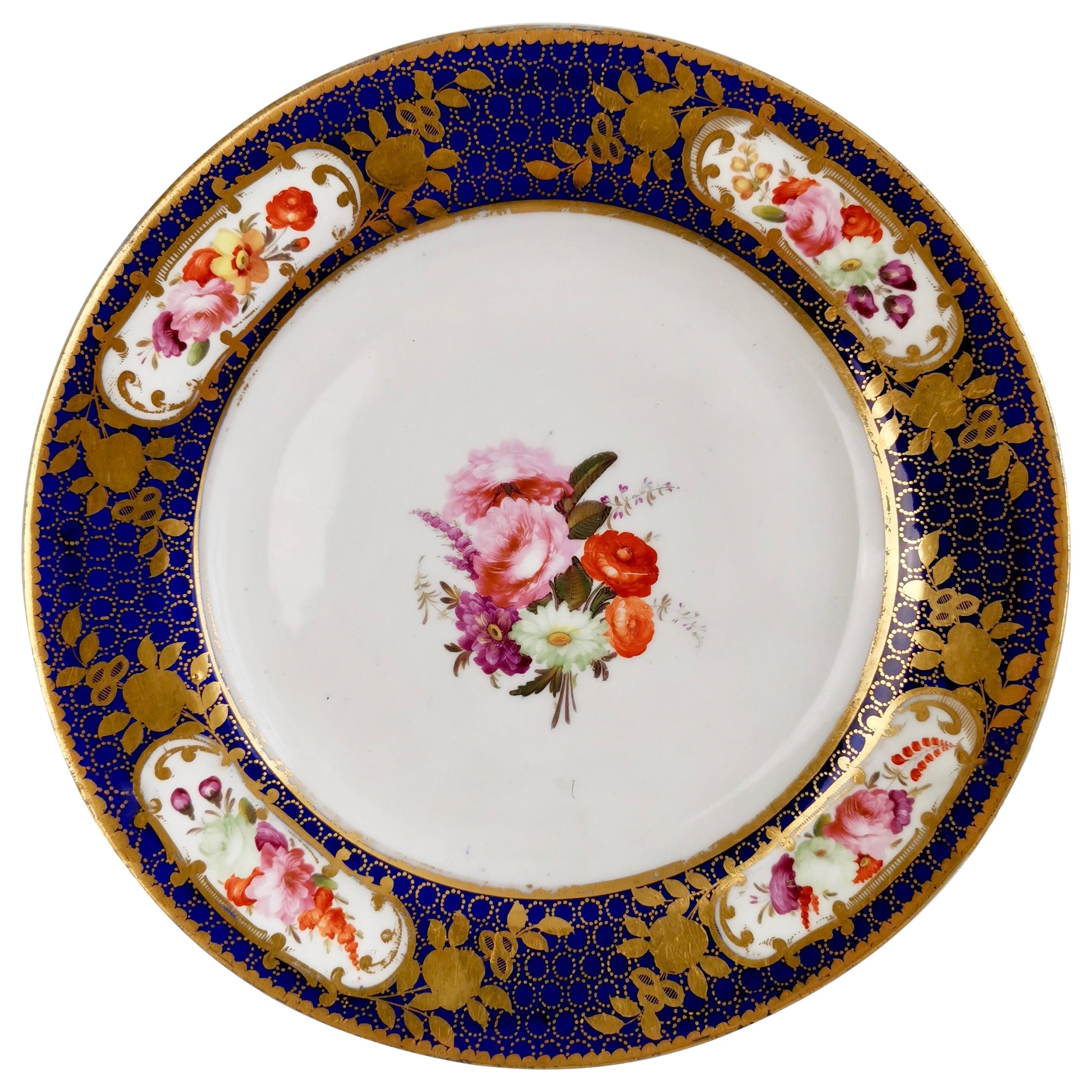 Coalport Porcelain Plate, Cobalt Blue, Gilt and Flowers, Regency, circa 1815