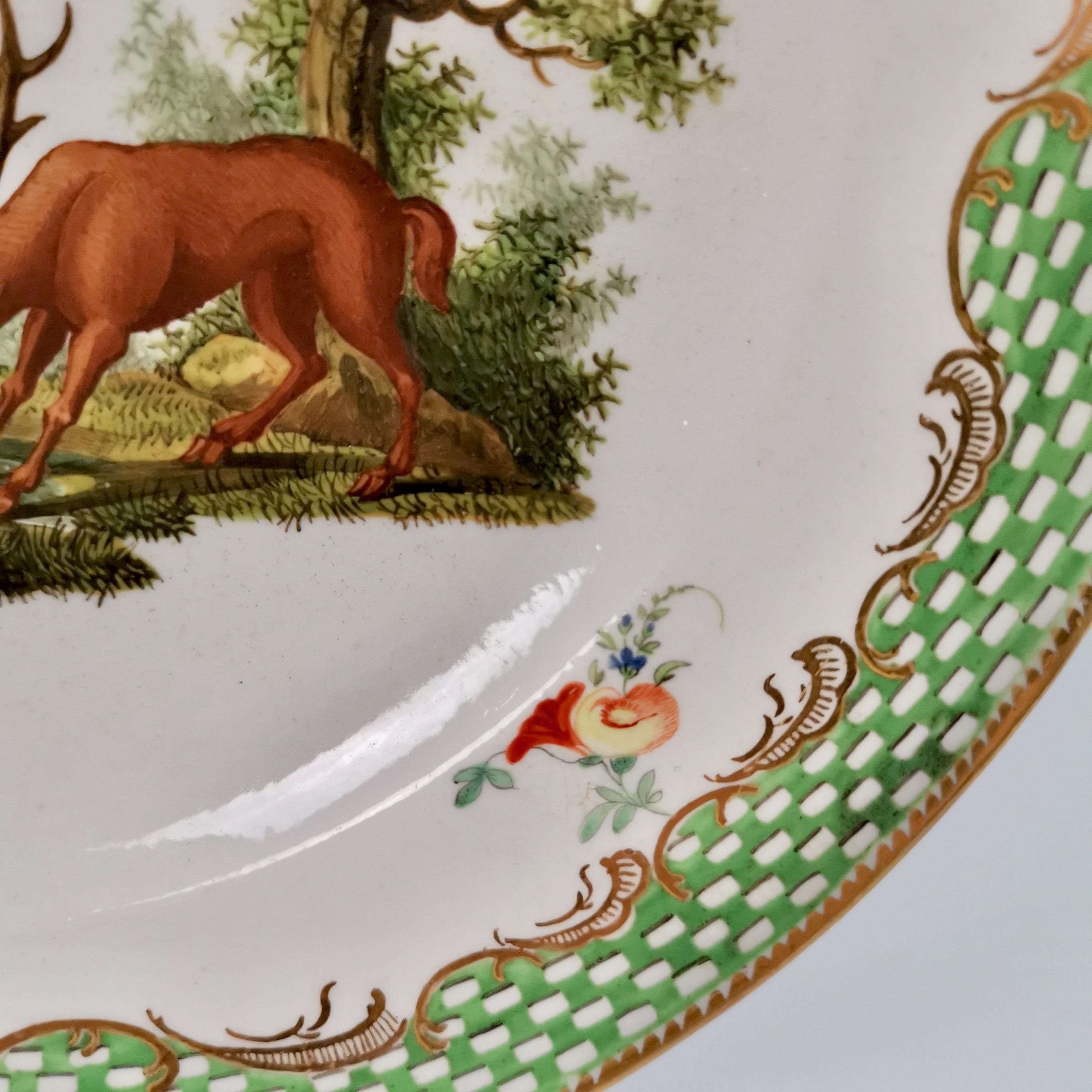 Coalport Porcelain Plate, Green Fables Pattern Drinking Stag, Georgian ca 1805 In Good Condition In London, GB