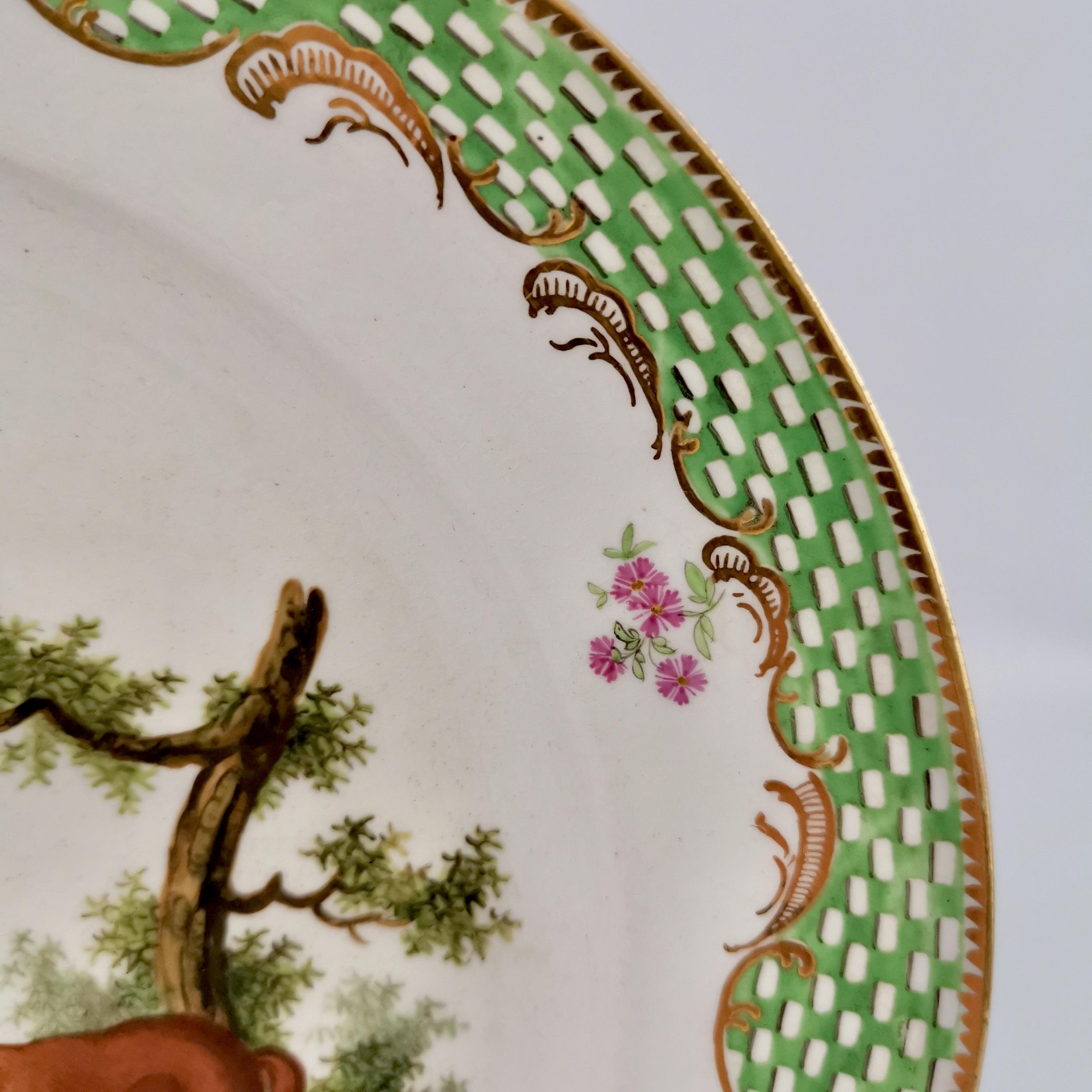 Early 19th Century Coalport Porcelain Plate, Green Fables Pattern Drinking Stag, Georgian ca 1805