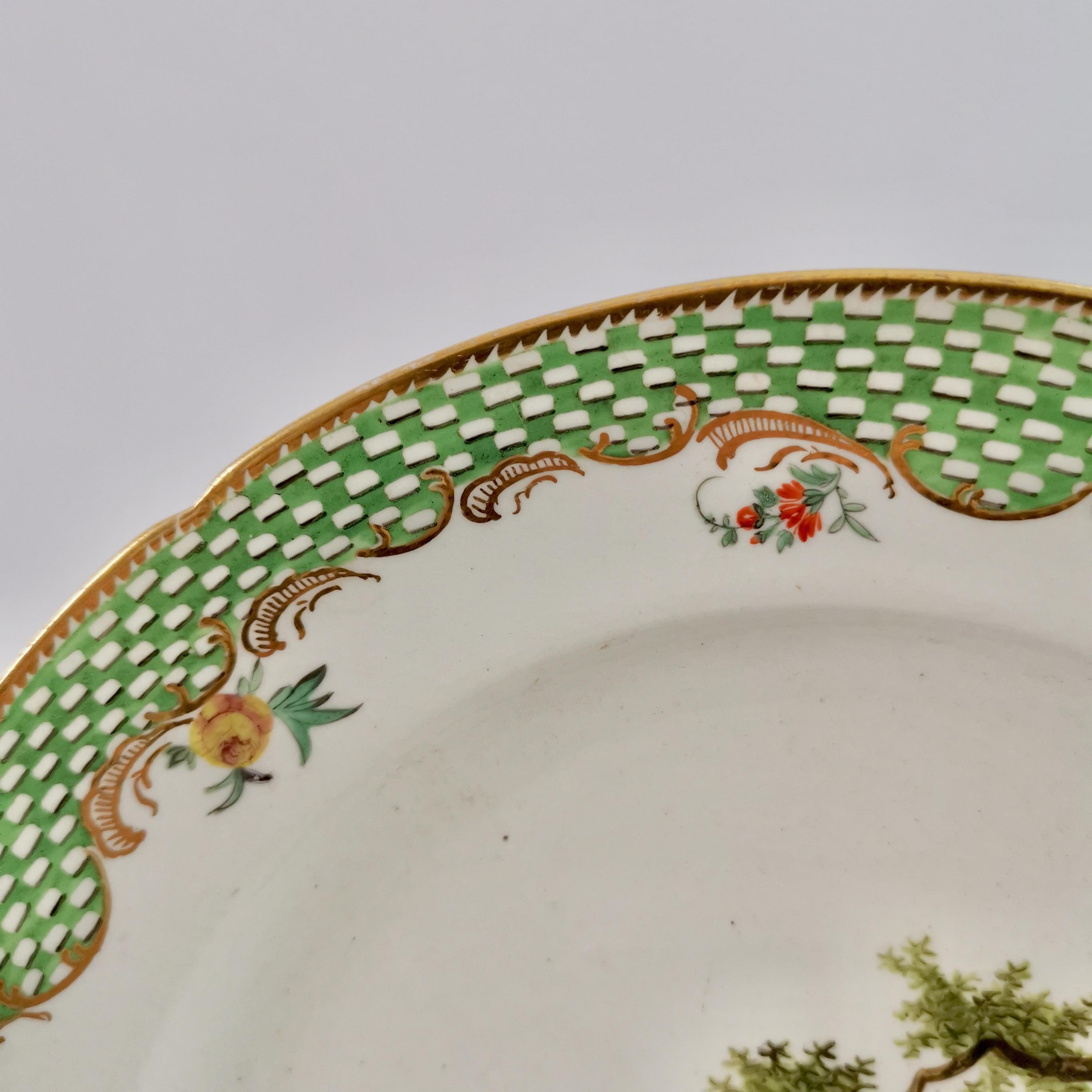 Coalport Porcelain Plate, Green Fables Pattern Drinking Stag, Georgian ca 1805 1