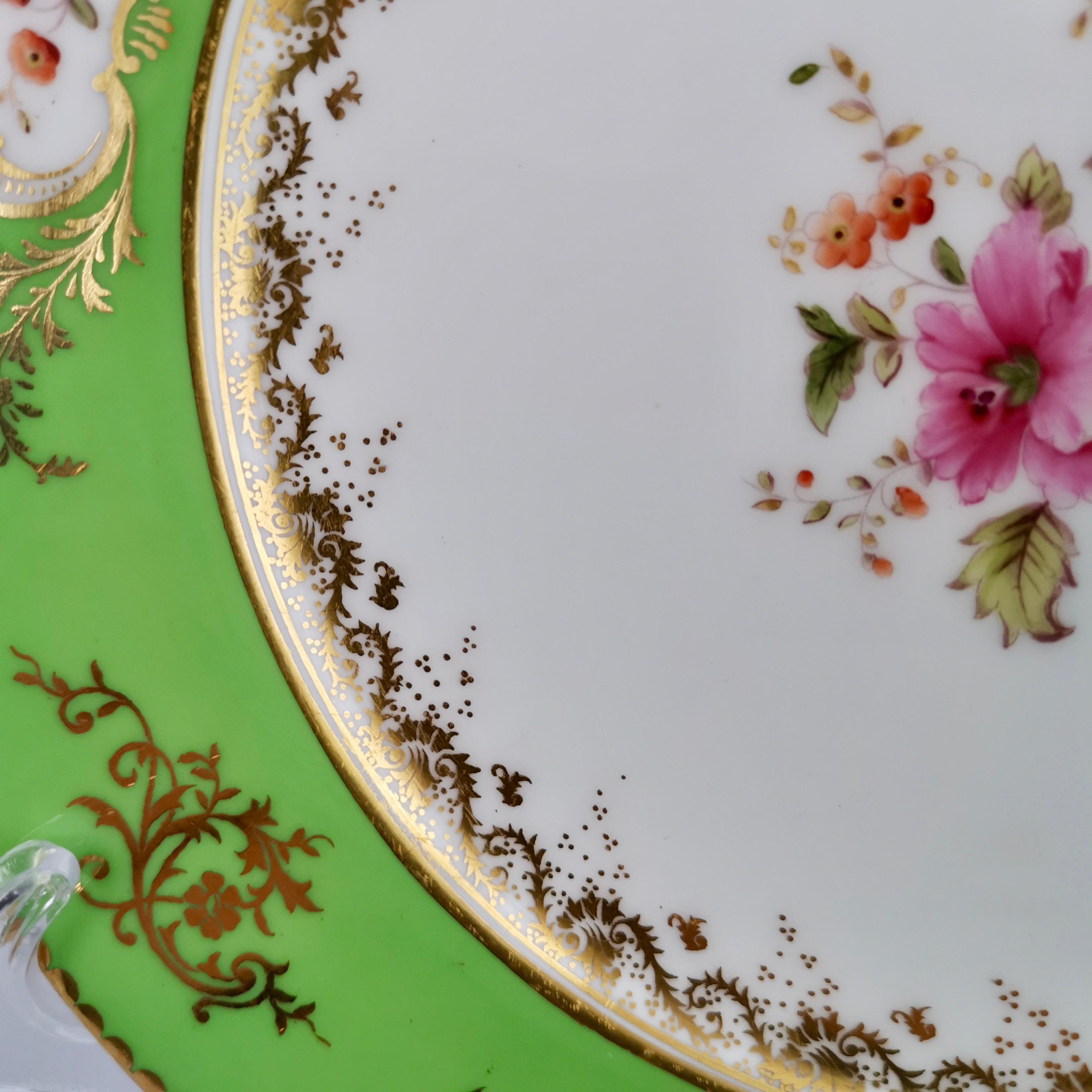 Victorian Coalport Porcelain Plate, Green with Sèvres Style Flowers and Gilt, 1882